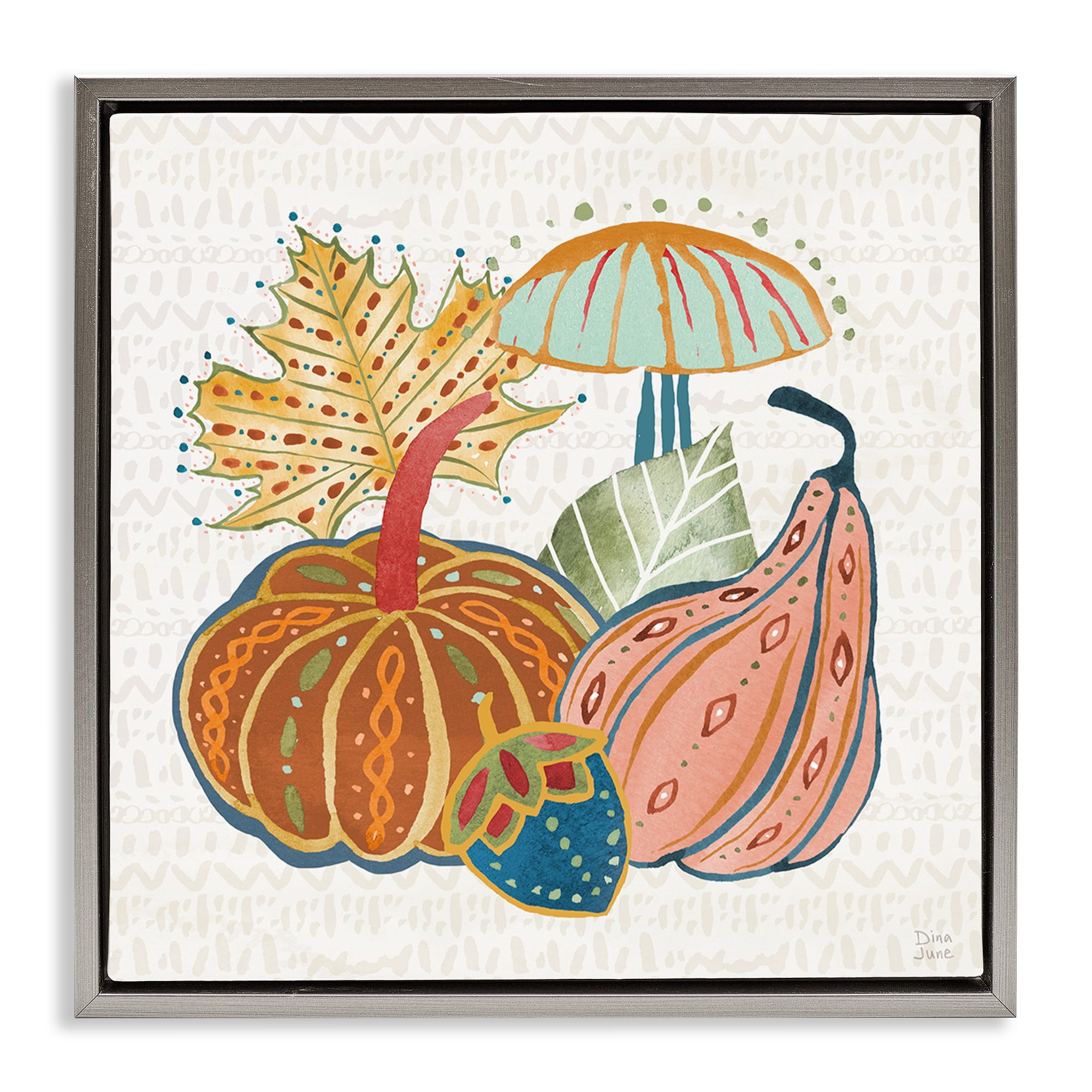Stupell Industries Harvest Whimsy Gourds Holiday Painting Gray Floater Framed Canvas Art Prints Wall Art, 18 x 18