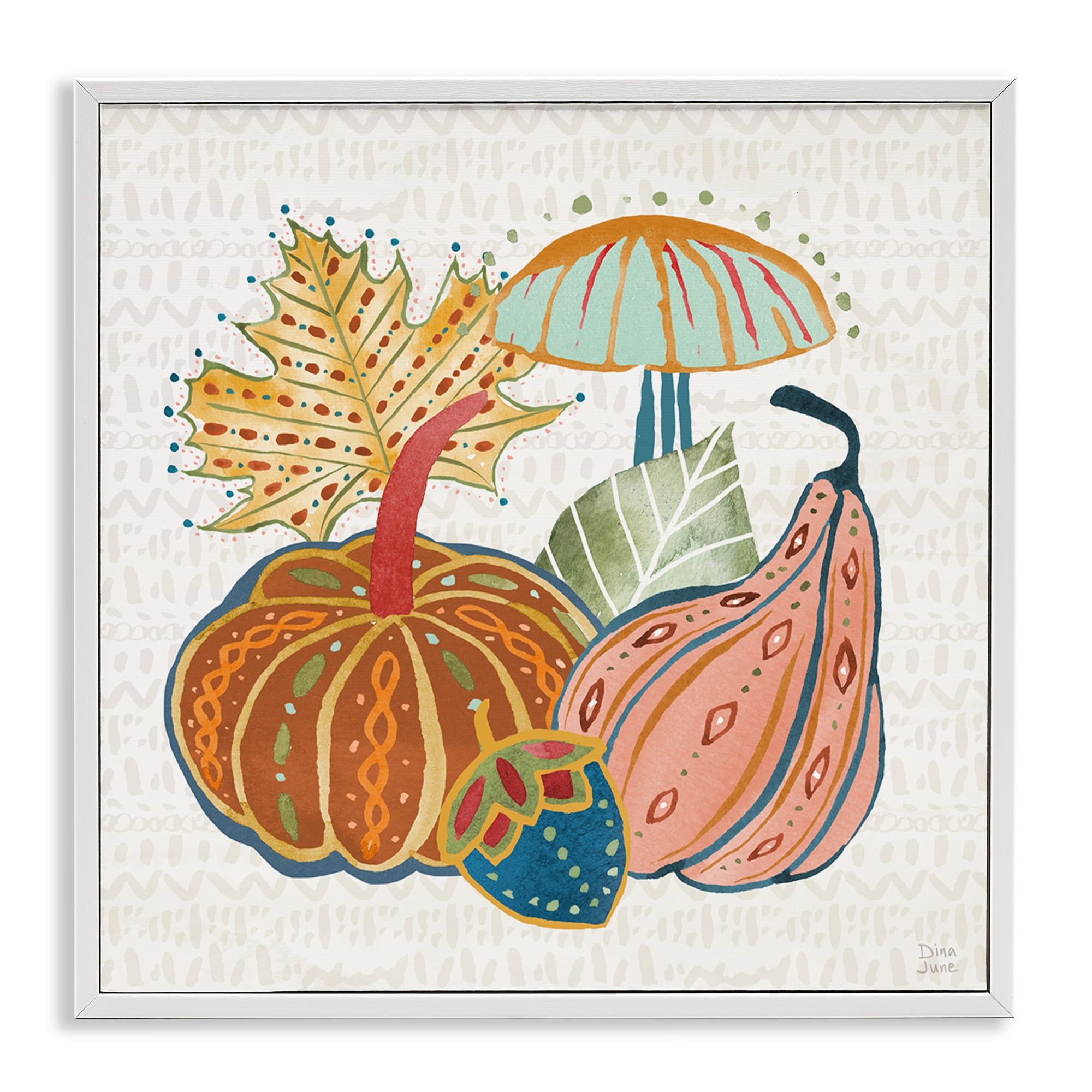 Stupell Industries Harvest Whimsy Gourds Holiday Painting White Framed Art Prints Wall Art, 24 x 24