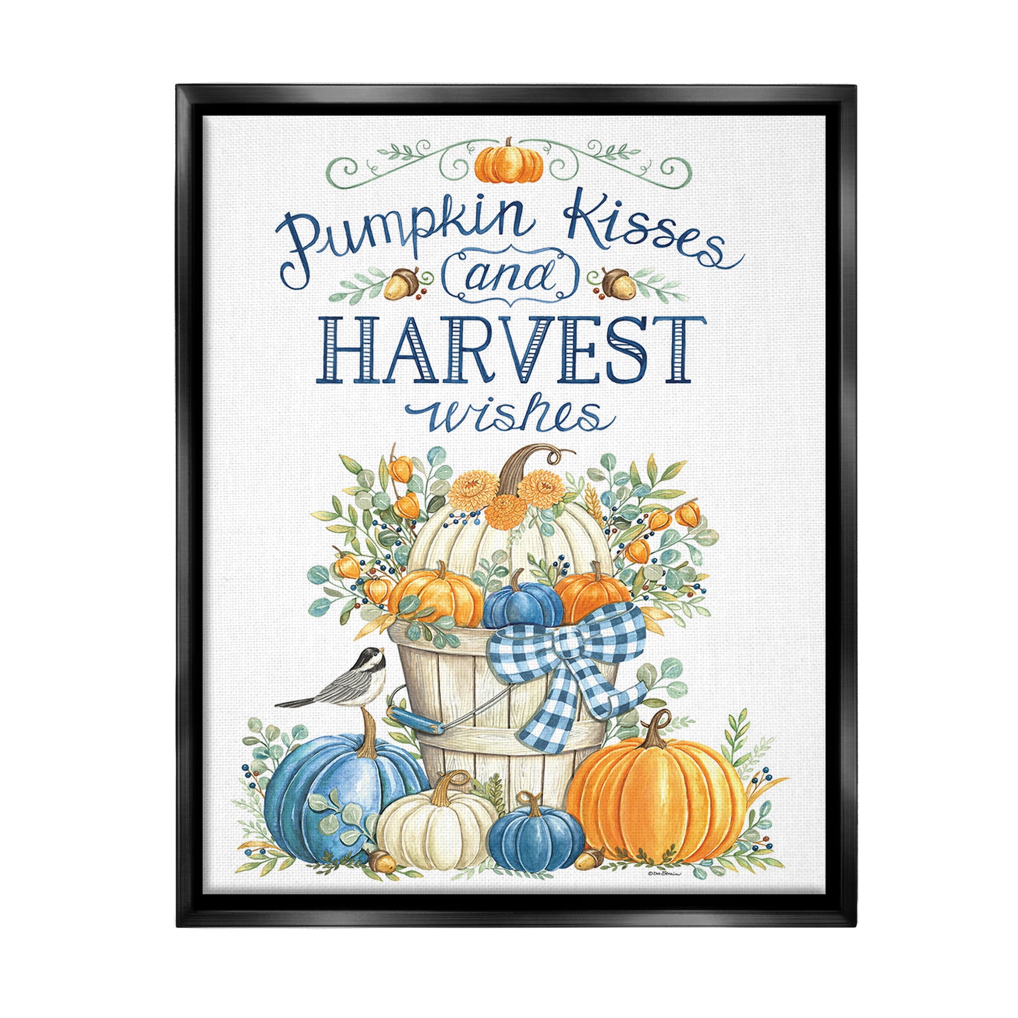 Stupell Industries Harvest Wishes Pumpkins Holiday Painting Black Floater Framed Canvas Art Print Wall Art, 25 x 31