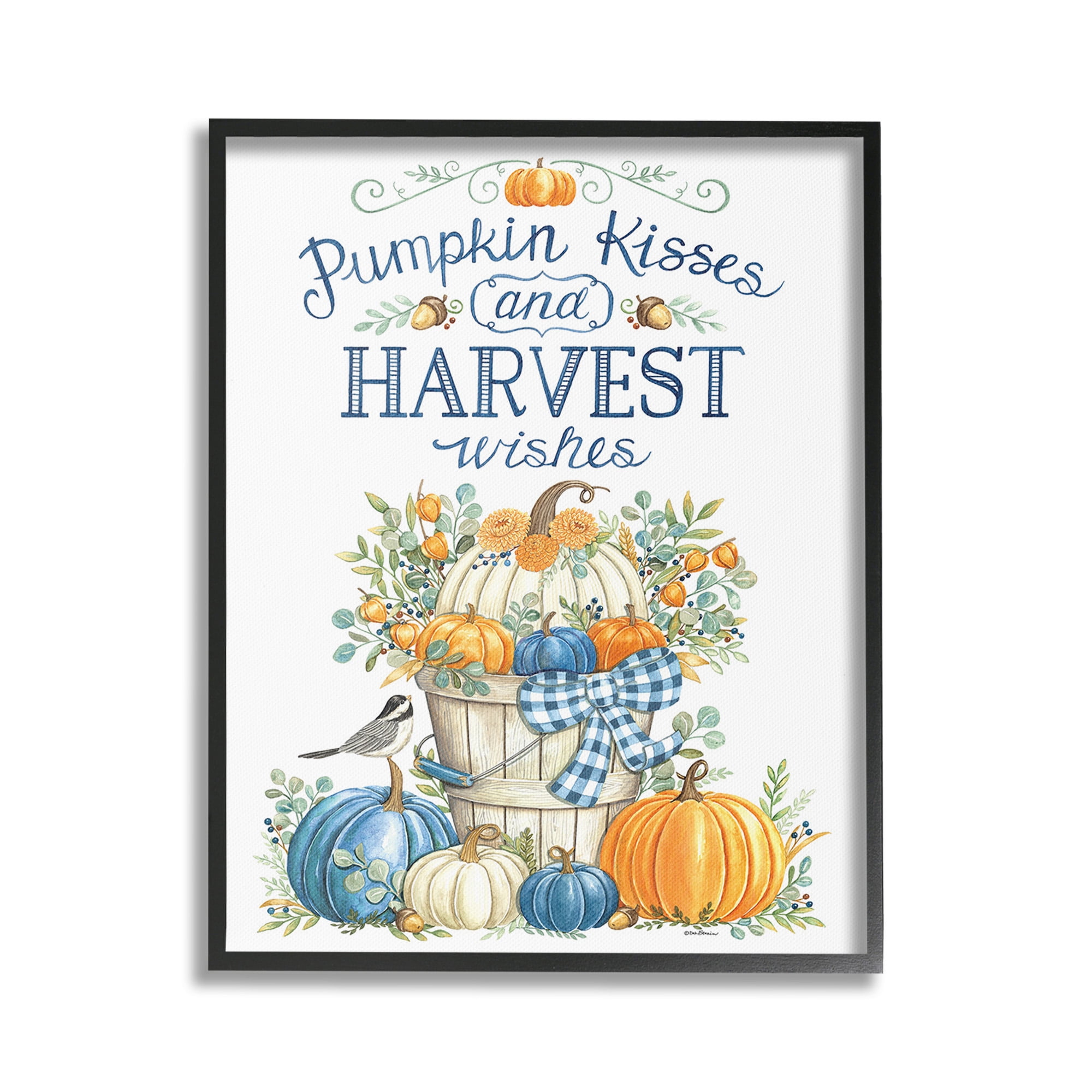 Stupell Industries Harvest Wishes Pumpkins Holiday Painting Black Framed Art Print Wall Art, 16 x 20