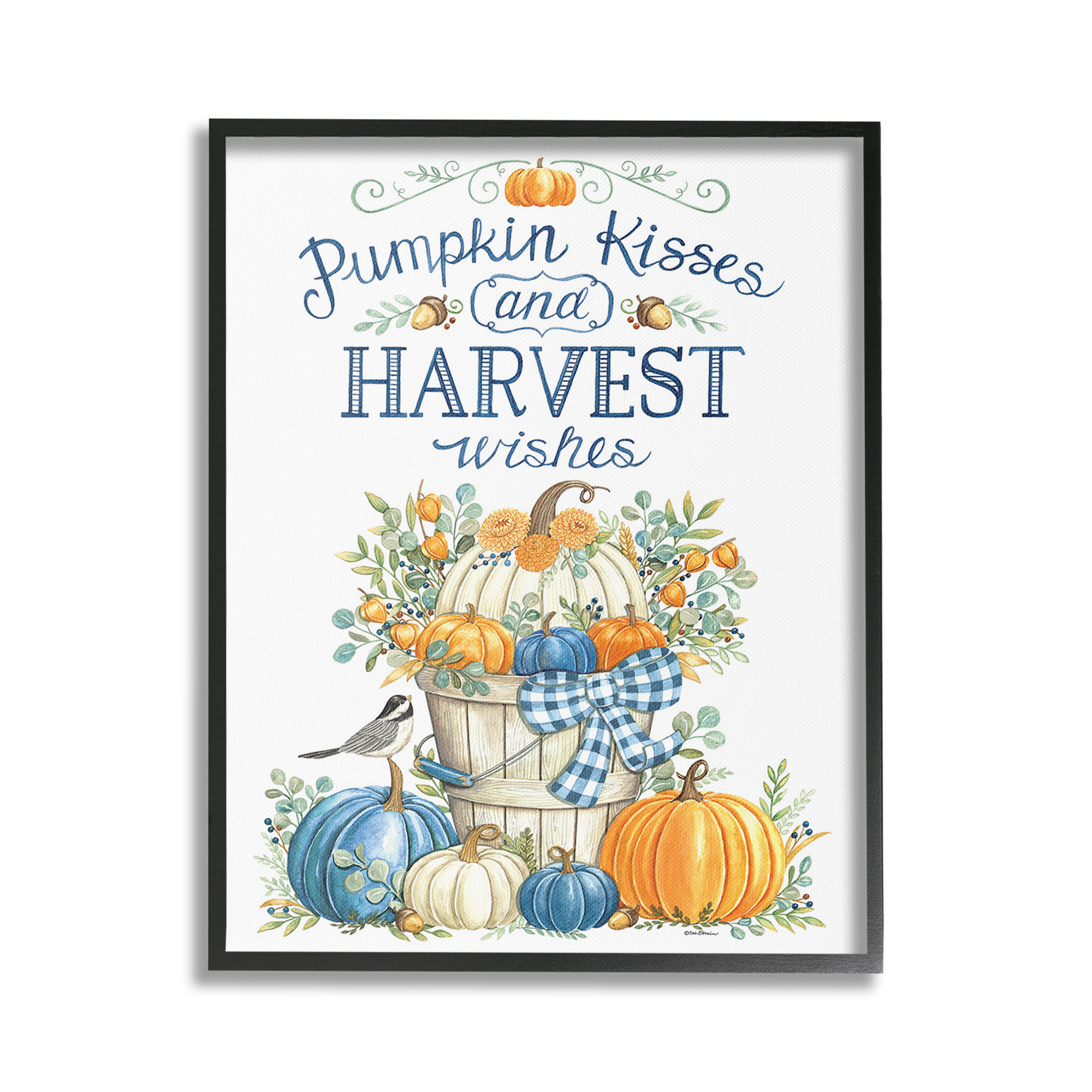 Stupell Industries Harvest Wishes Pumpkins Holiday Painting Black Framed Art Print Wall Art, 24 x 30