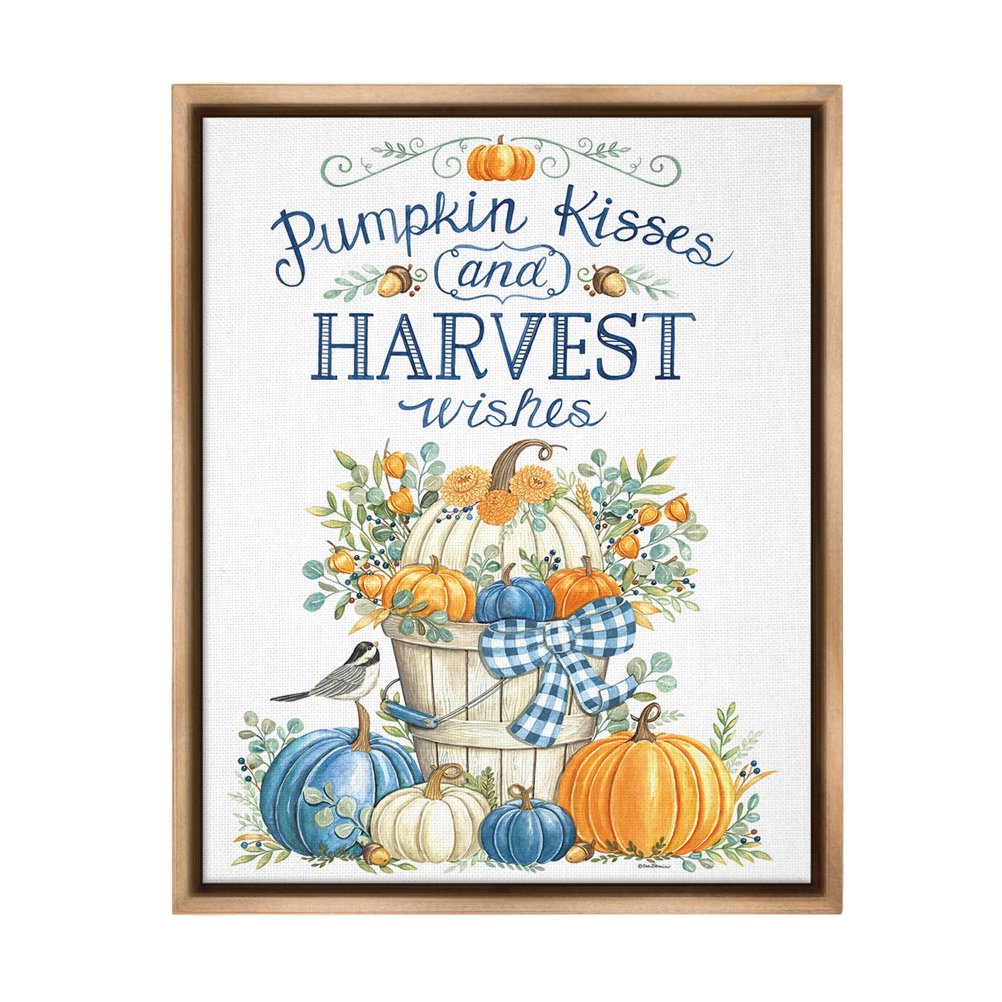 Stupell Industries Harvest Wishes Pumpkins Holiday Painting Brown Floater Framed Canvas Art Print Wall Art, 25 x 31