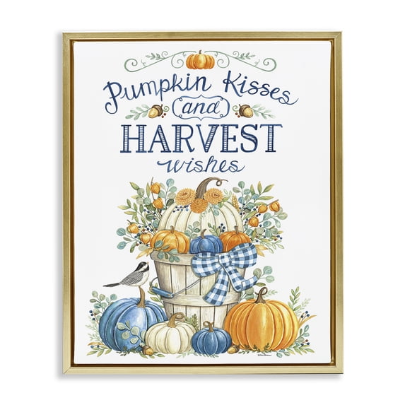 Stupell Industries Traditional Harvest Wishes Pumpkins Gold Floating Frame Canvas Art, 25 x 31, by Deb Strain