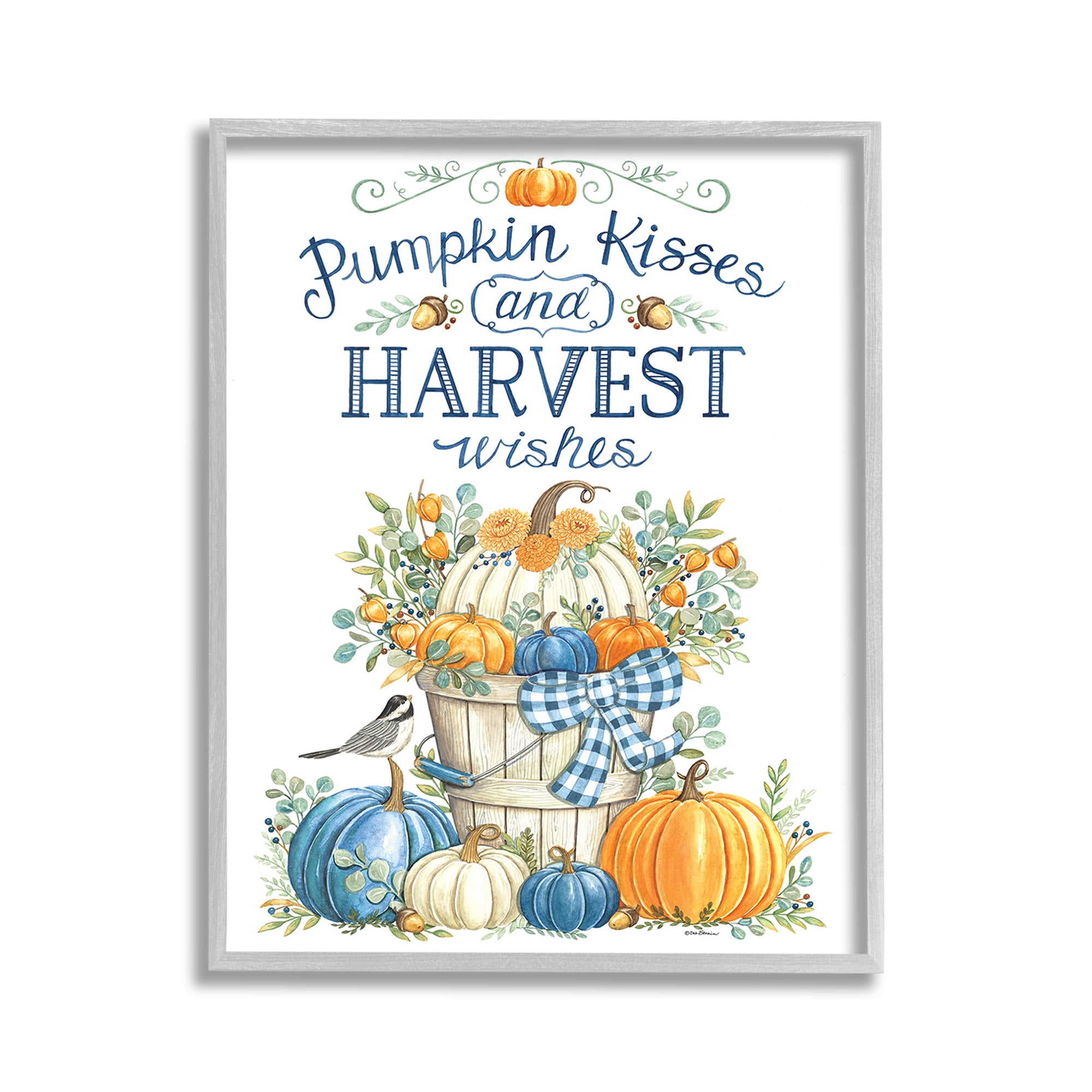 Stupell Industries Harvest Wishes Pumpkins Holiday Painting Gray Framed Art Print Wall Art, 11 x 14