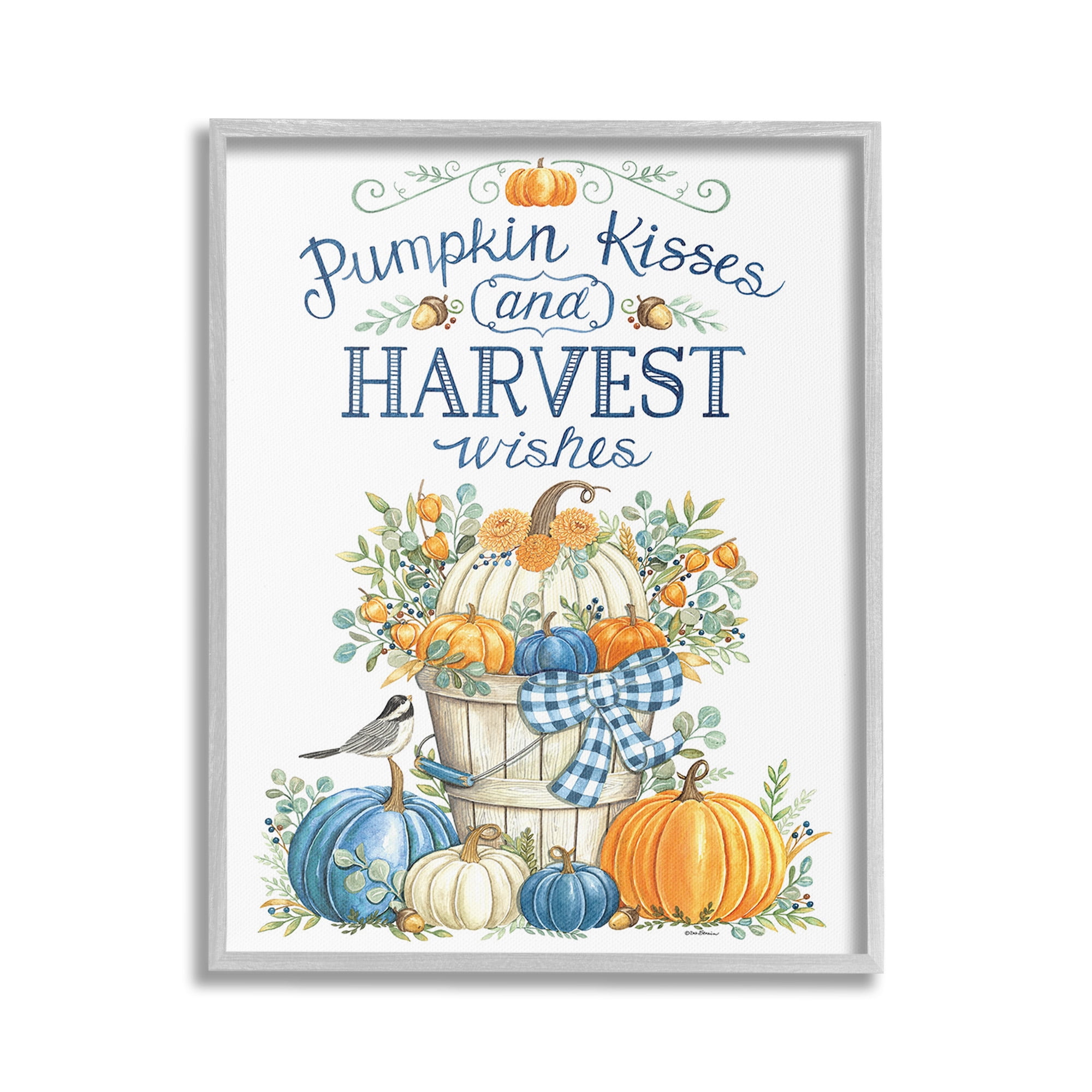 Stupell Industries Harvest Wishes Pumpkins Holiday Painting Gray Framed Art Print Wall Art, 24 x 30