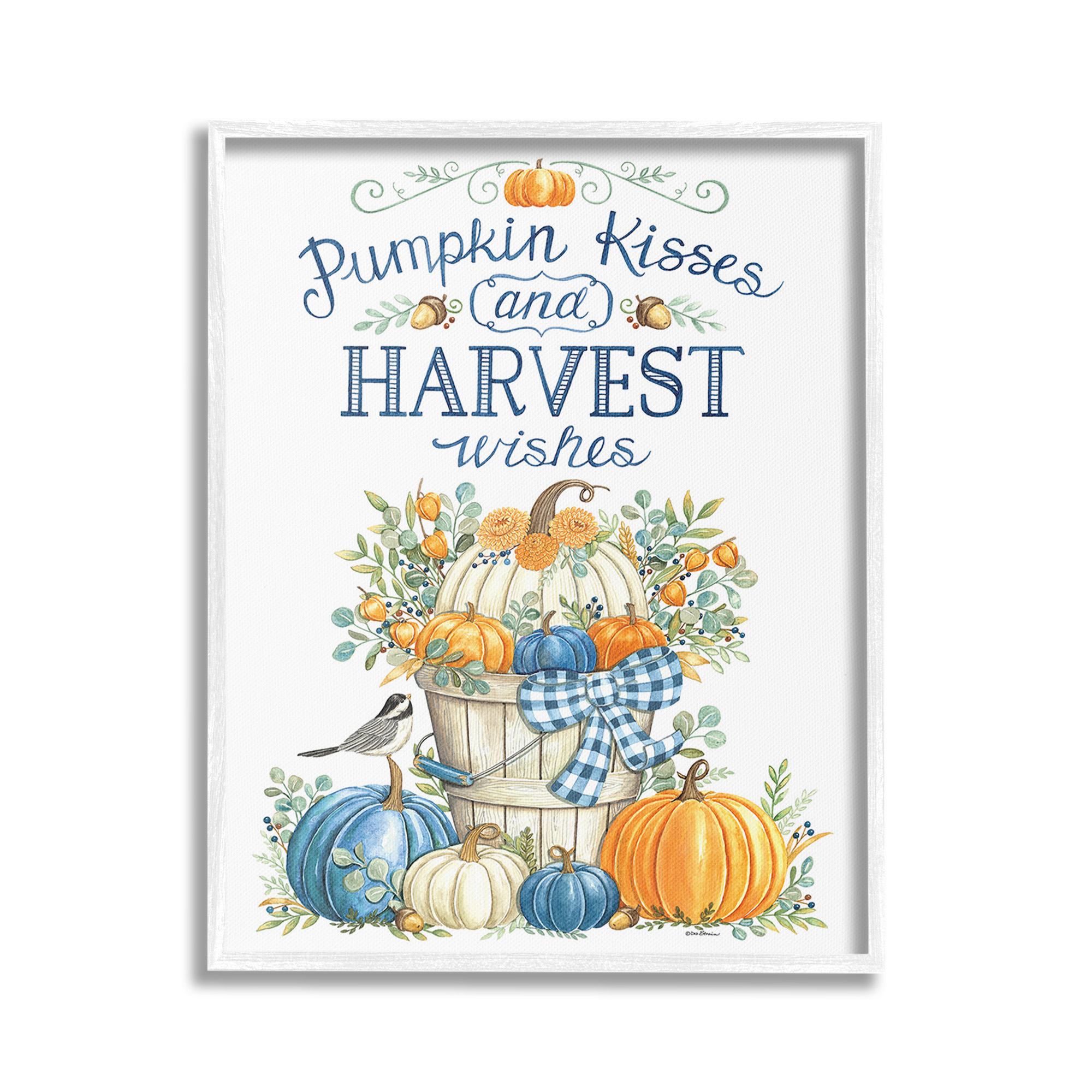 Stupell Industries Harvest Wishes Pumpkins Holiday Painting White Framed Art Print Wall Art, 16 x 20