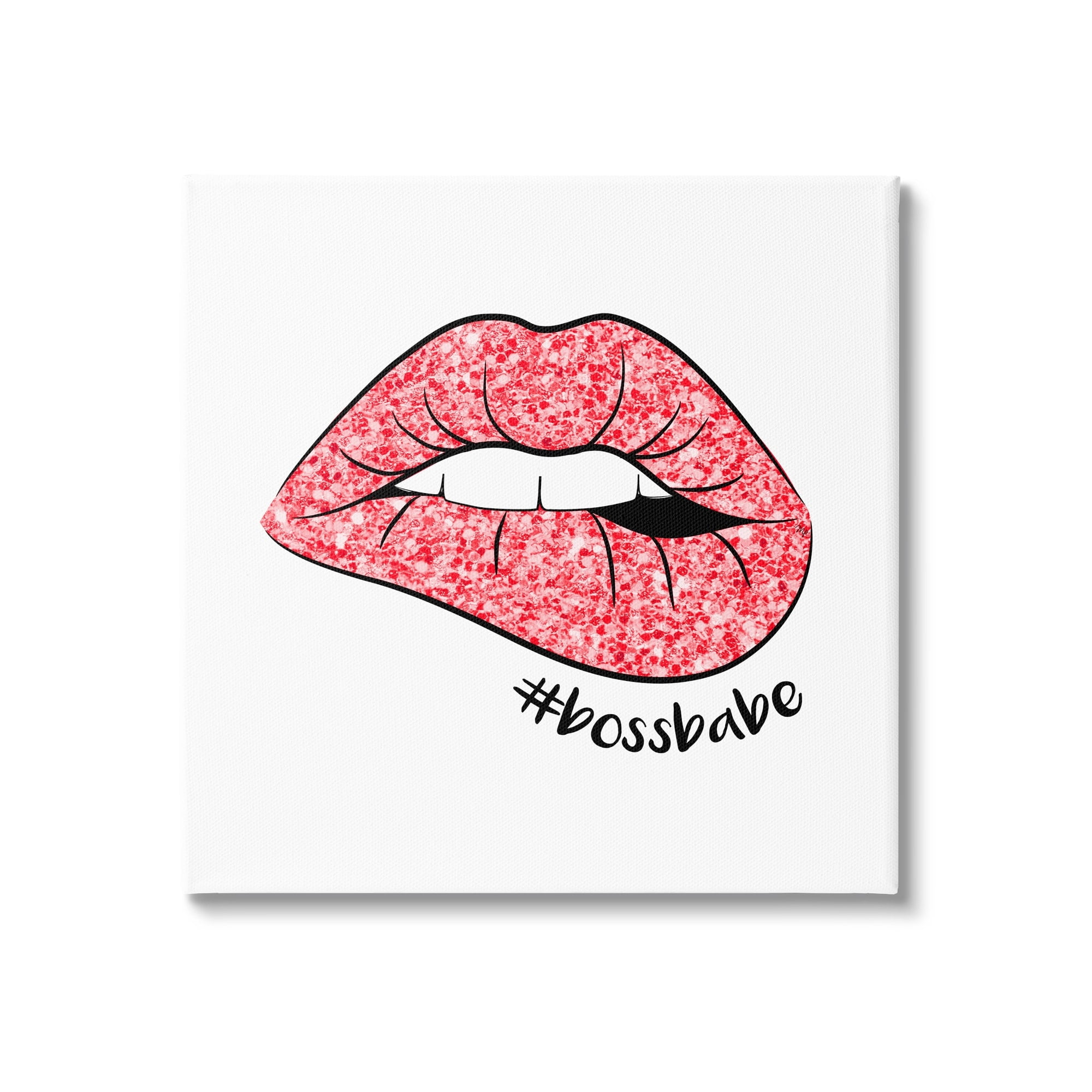 Stupell Industries Hashtag Bossbabe Glam Lips Beauty & Fashion Painting Gallery Wrapped Canvas Print Wall Art