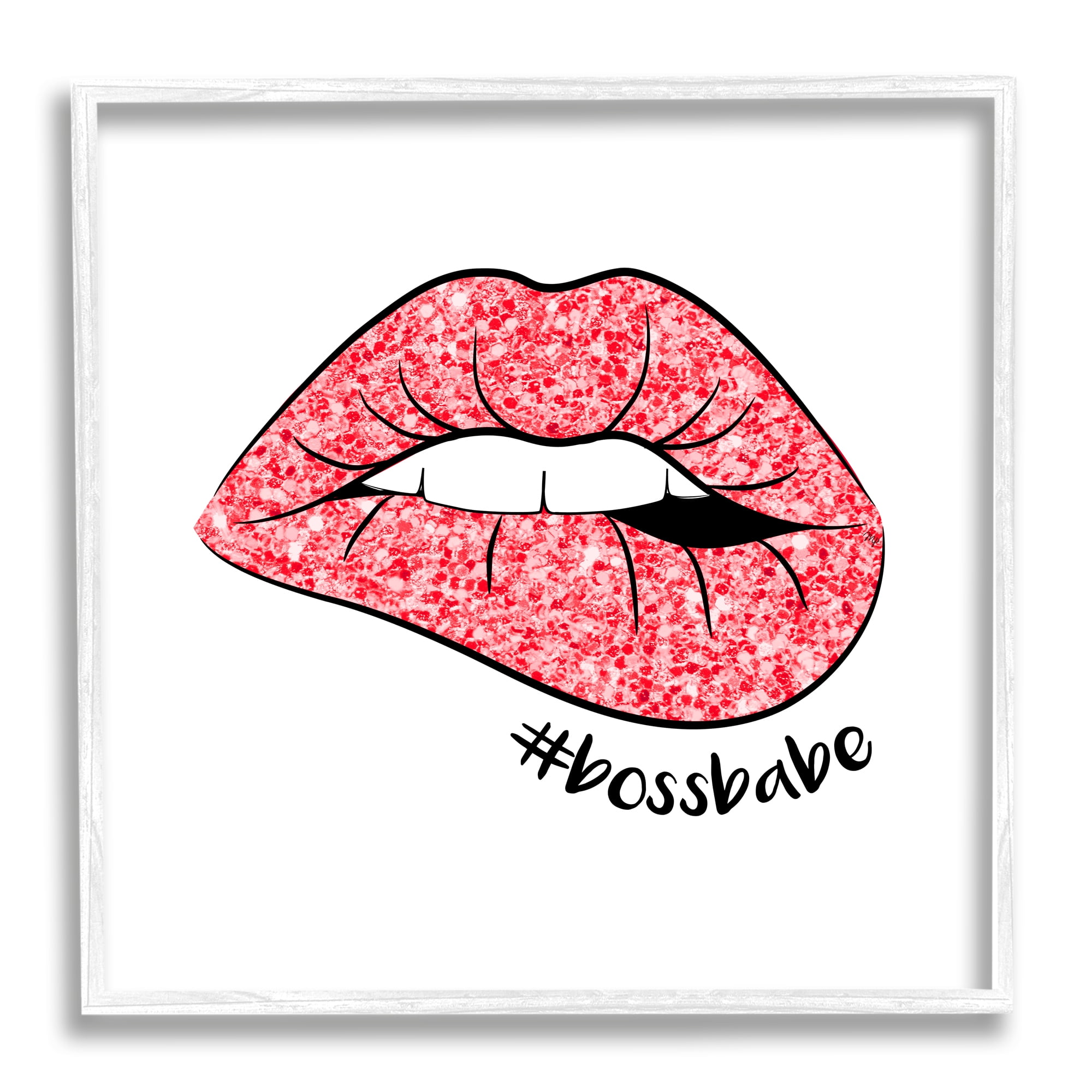 Stupell Industries Hashtag Bossbabe Glam Lips Beauty & Fashion Painting White Framed Art Print Wall Art