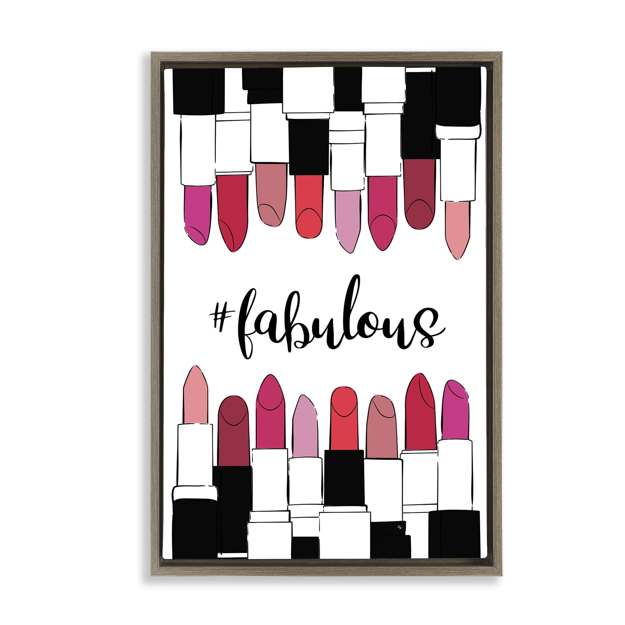 Stupell Industries Hashtag Fabulous Lipstick Beauty & Fashion Painting Brown Floater Framed Art Print Wall Art, 17 x 25
