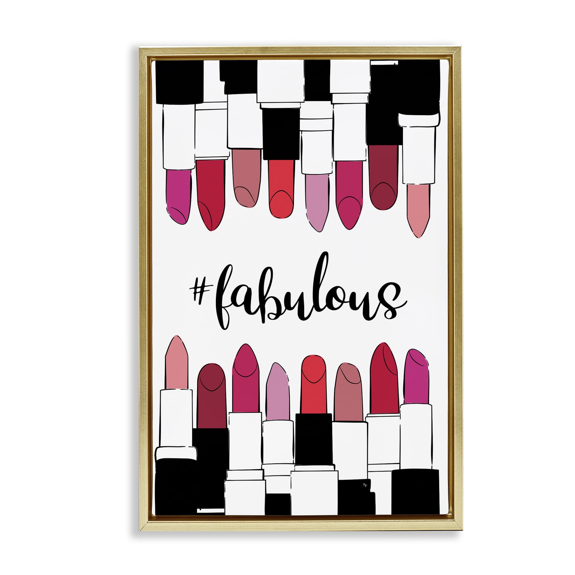 Stupell Industries Hashtag Fabulous Lipstick Beauty & Fashion Painting Gold Floater Framed Art Print Wall Art, 21 x 31