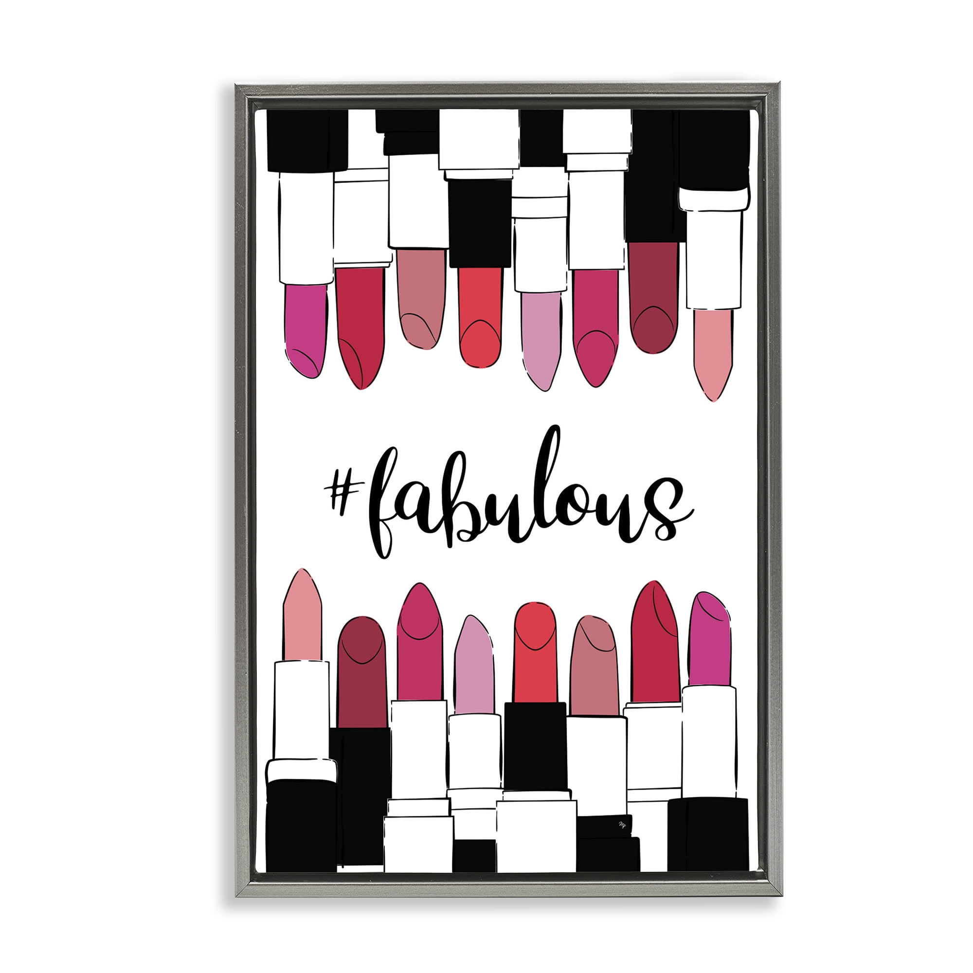 Stupell Industries Hashtag Fabulous Lipstick Beauty & Fashion Painting Gray Floater Framed Art Print Wall Art, 21 x 31