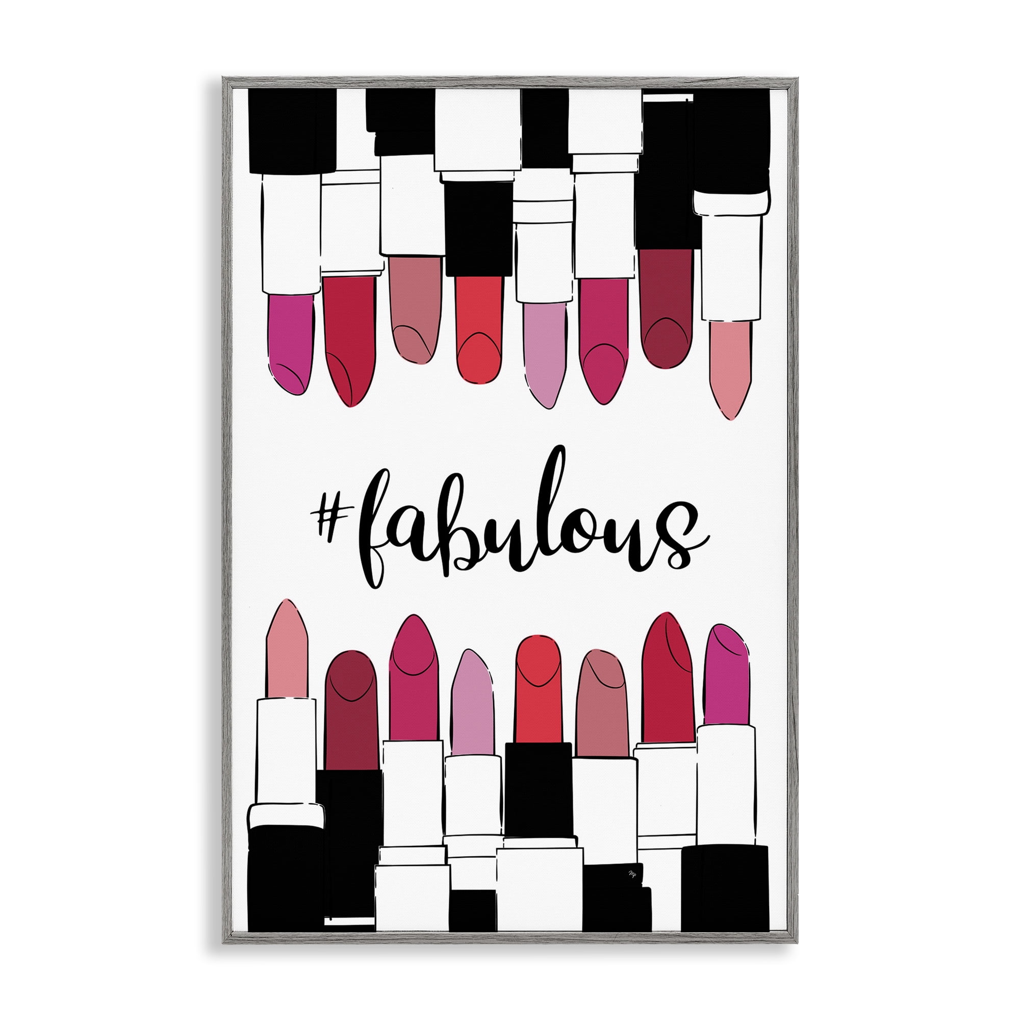 Stupell Industries Hashtag Fabulous Lipstick Beauty & Fashion Painting Gray Framed Art Print Wall Art, 12 x 18