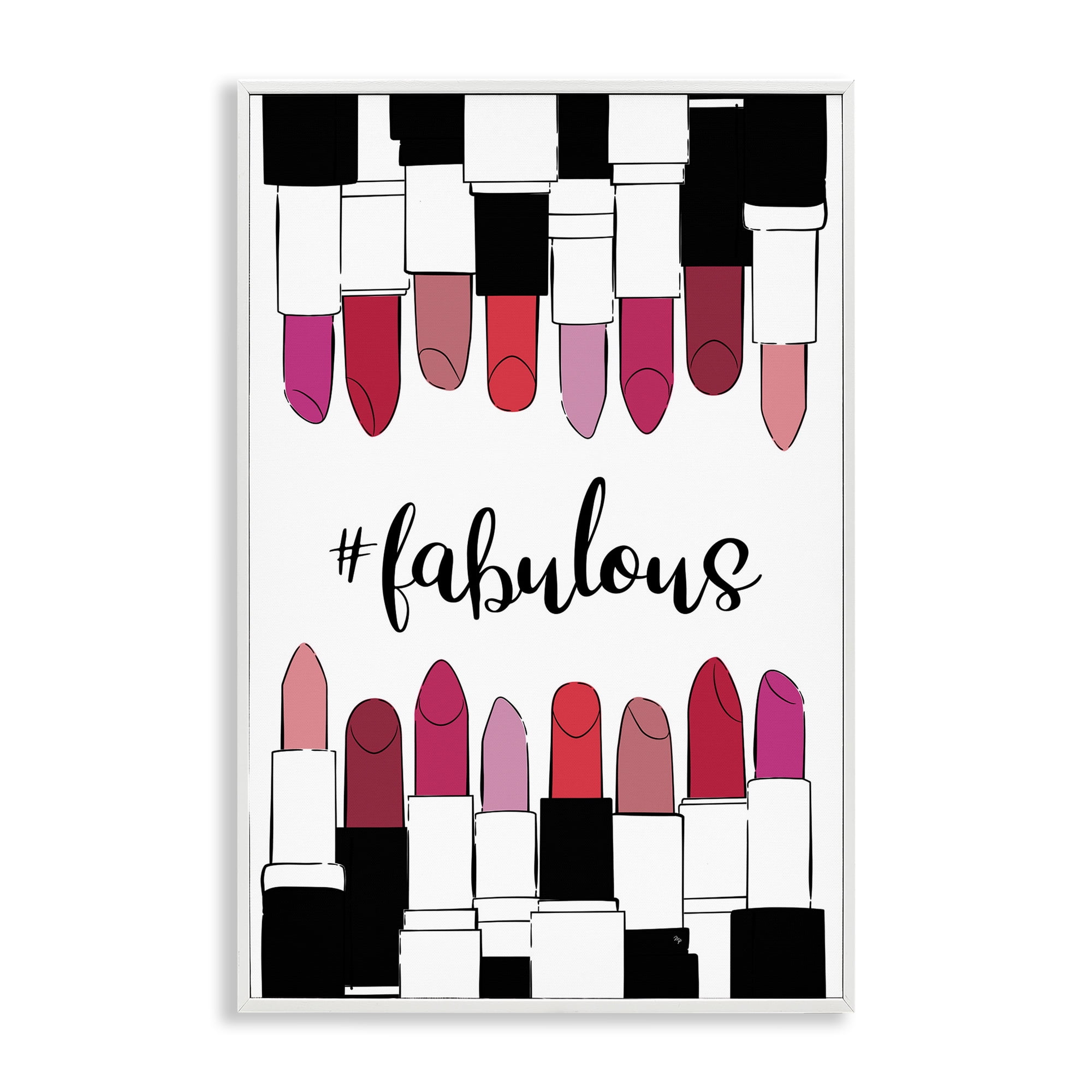 Stupell Industries Hashtag Fabulous Lipstick Beauty & Fashion Painting White Framed Art Print Wall Art, 12 x 18