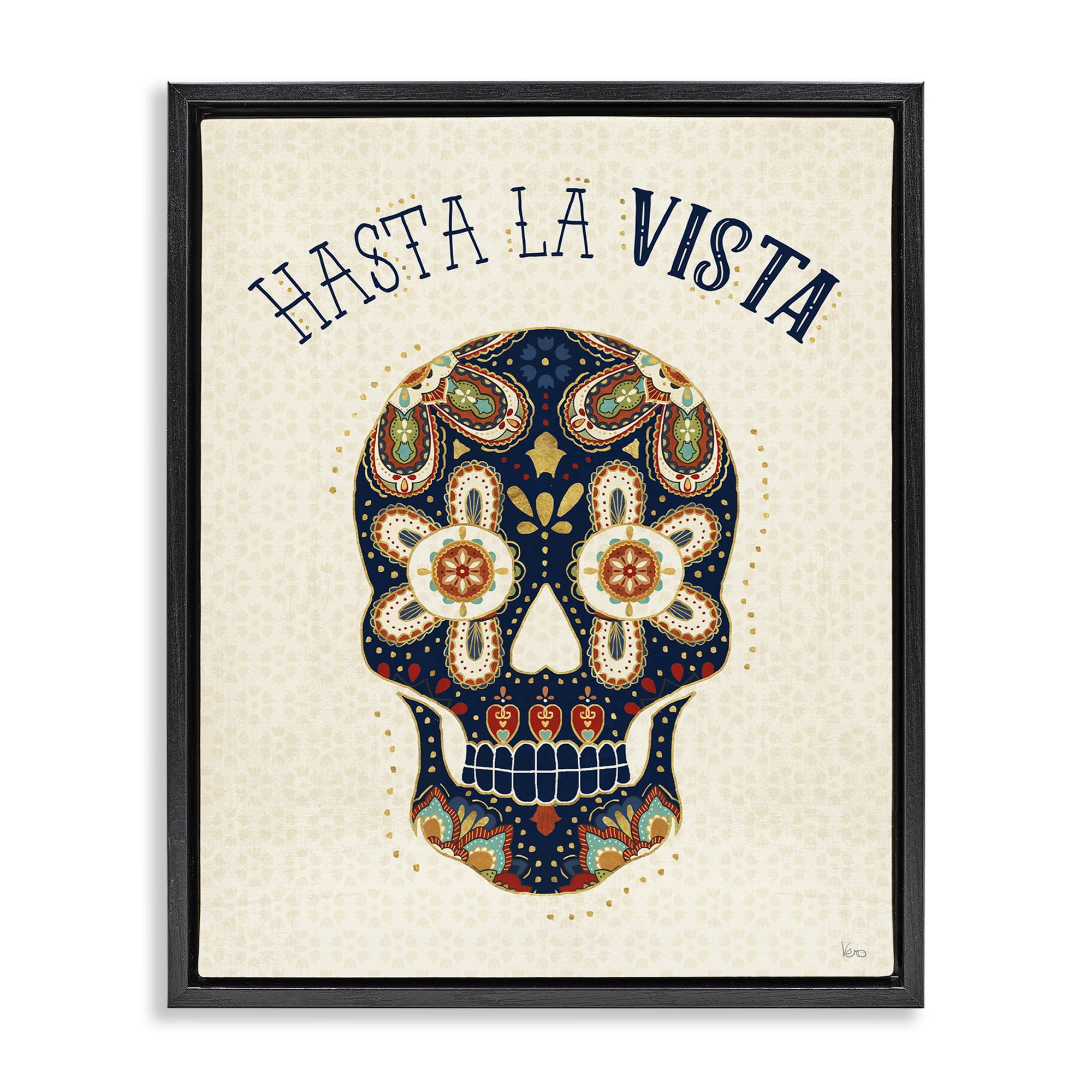 Stupell Industries Hasta la Vista Calavera Inspirational Quotes & Sayings Painting Black Floater Framed Art Print Wall Art, 25 x 31