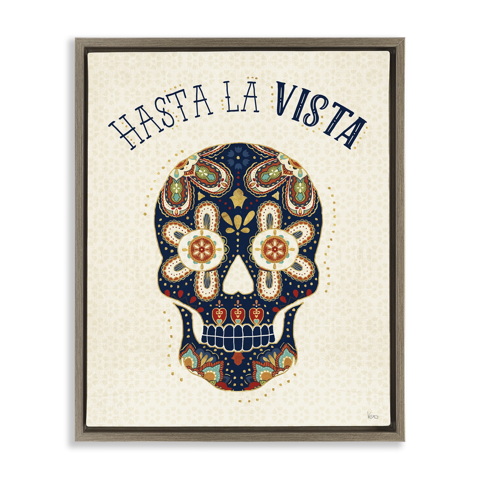 Stupell Industries Hasta la Vista Calavera Inspirational Quotes & Sayings Painting Brown Floater Framed Art Print Wall Art, 25 x 31