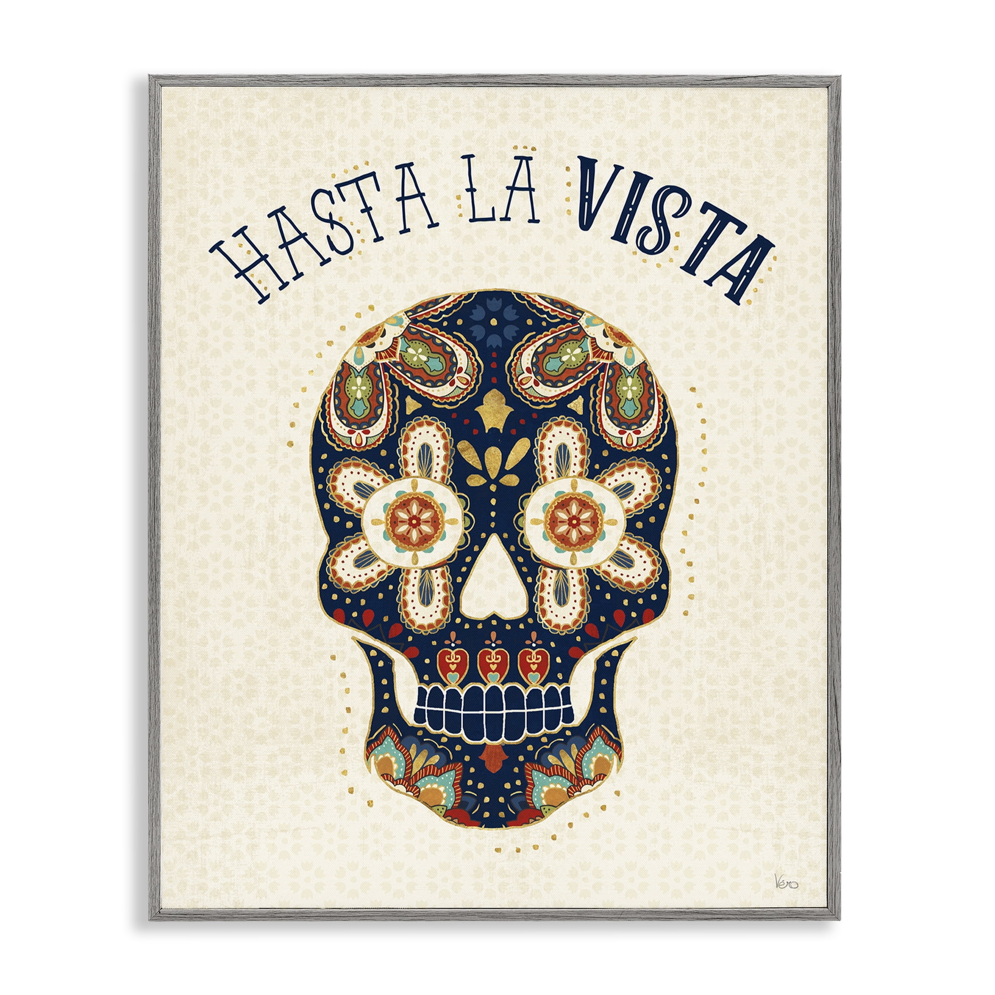 Stupell Industries Hasta la Vista Calavera Inspirational Quotes & Sayings Painting Gray Framed Art Print Wall Art, 11 x 14