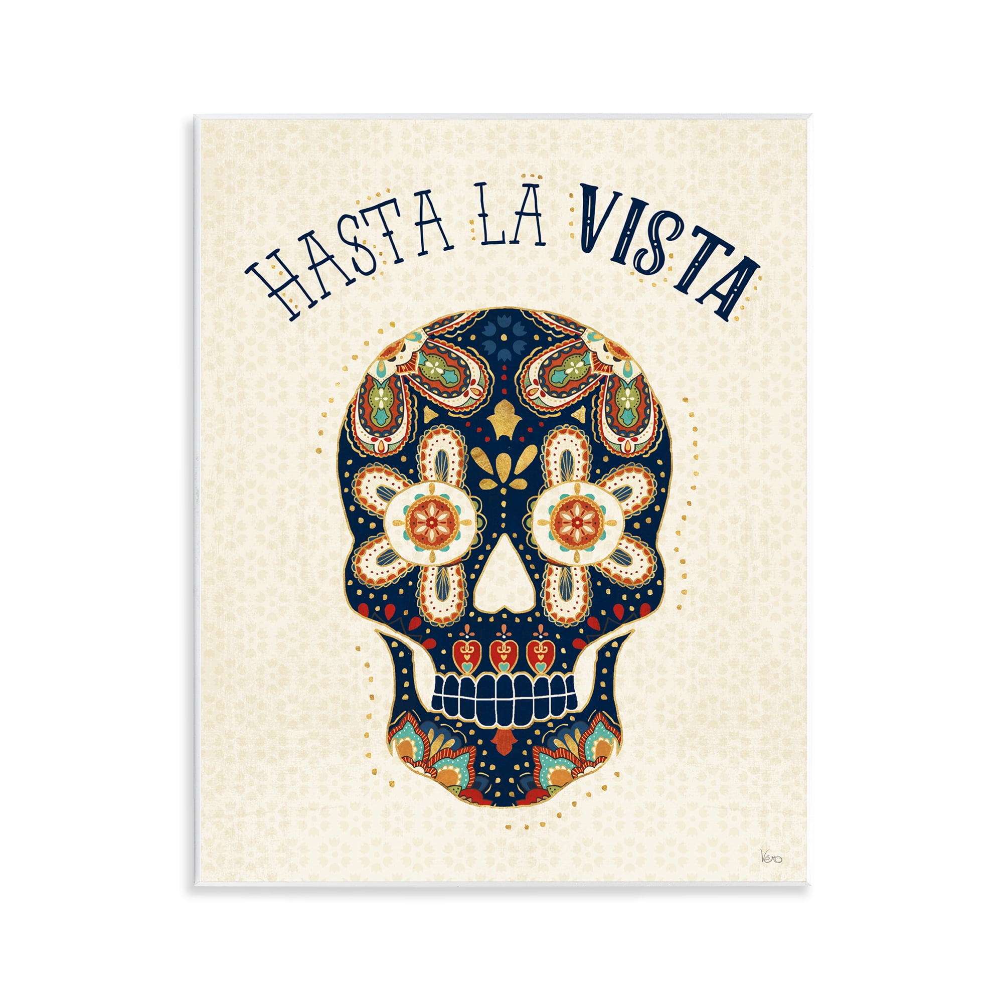 Hasta La Vista Calavera Multicolor MDF Wood Wall Plaque, 11 x 14