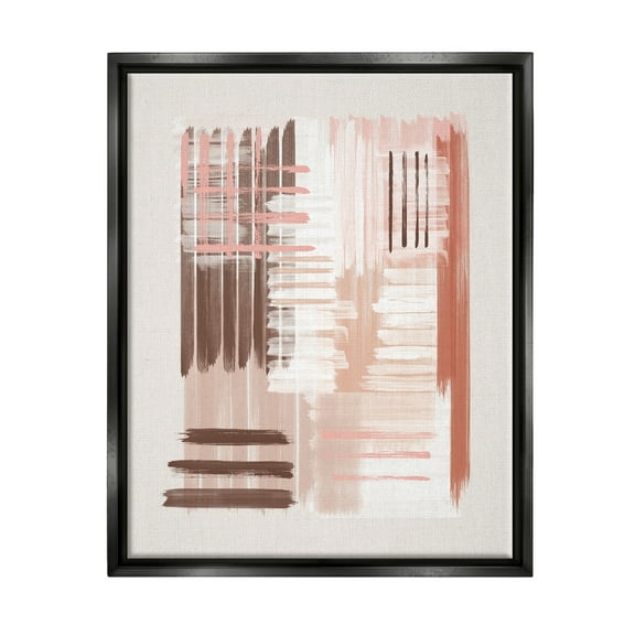 Stupell Industries Hatched Pink & Brown Composition Abstract Painting Black Floater Framed Art Print Wall Art, 17 x 21