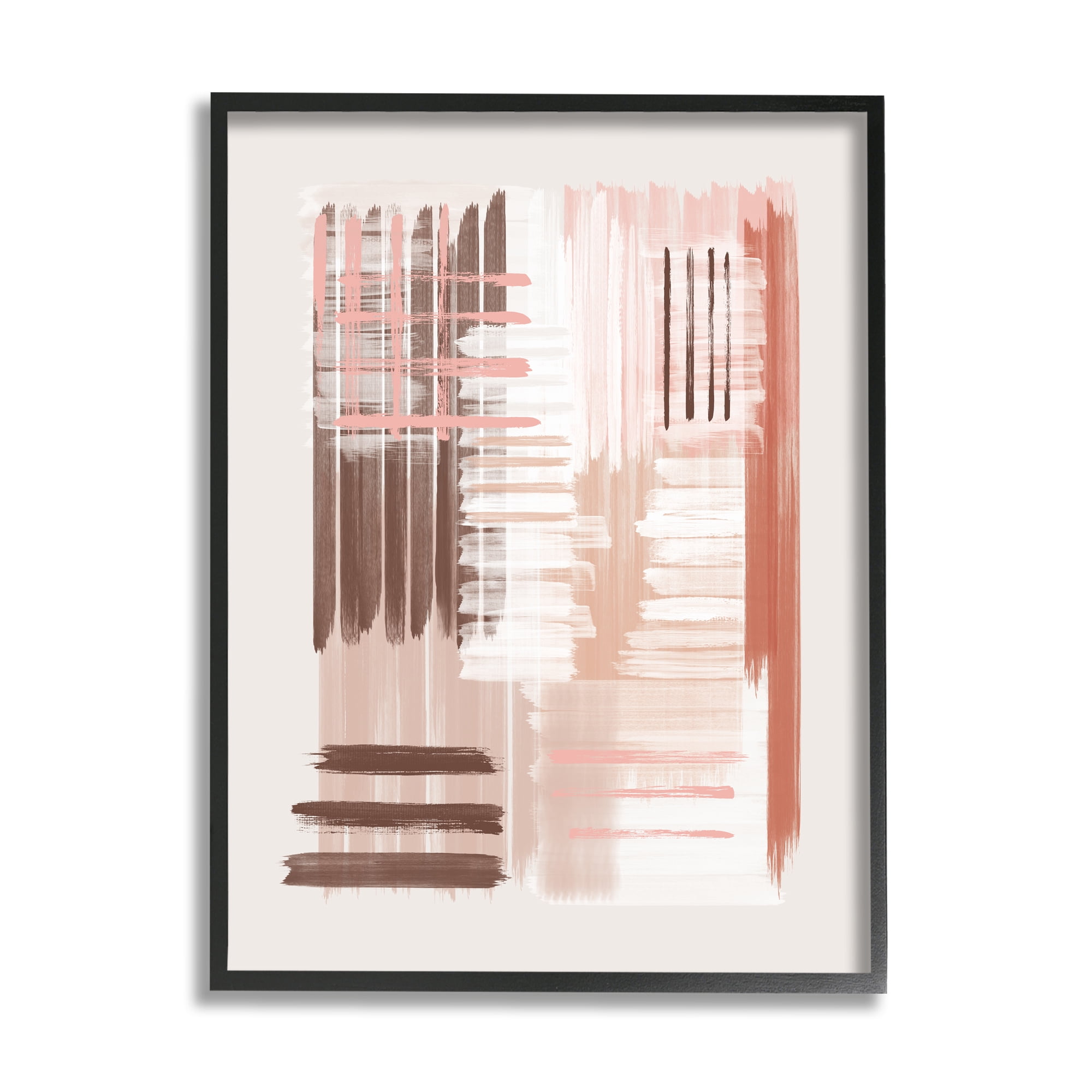 Stupell Industries Hatched Pink & Brown Composition Abstract Painting Black Framed Art Print Wall Art, 11 x 14