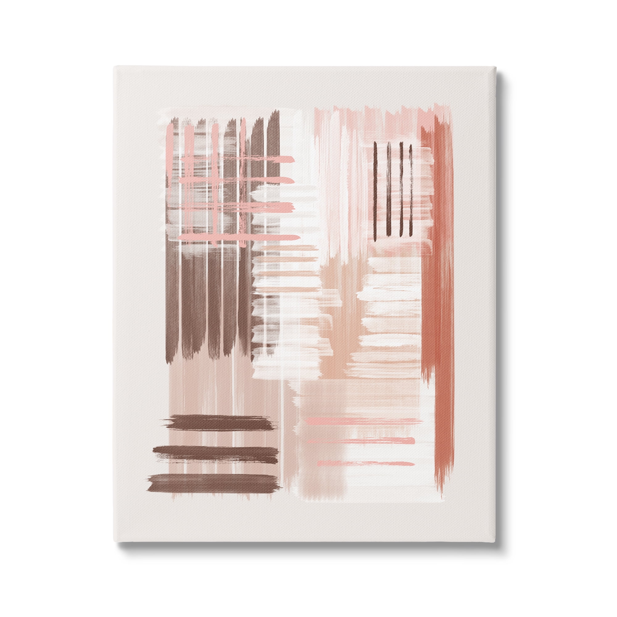 Stupell Industries Hatched Pink & Brown Composition Abstract Painting Gallery Wrapped Canvas Print Wall Art, 24 x 30