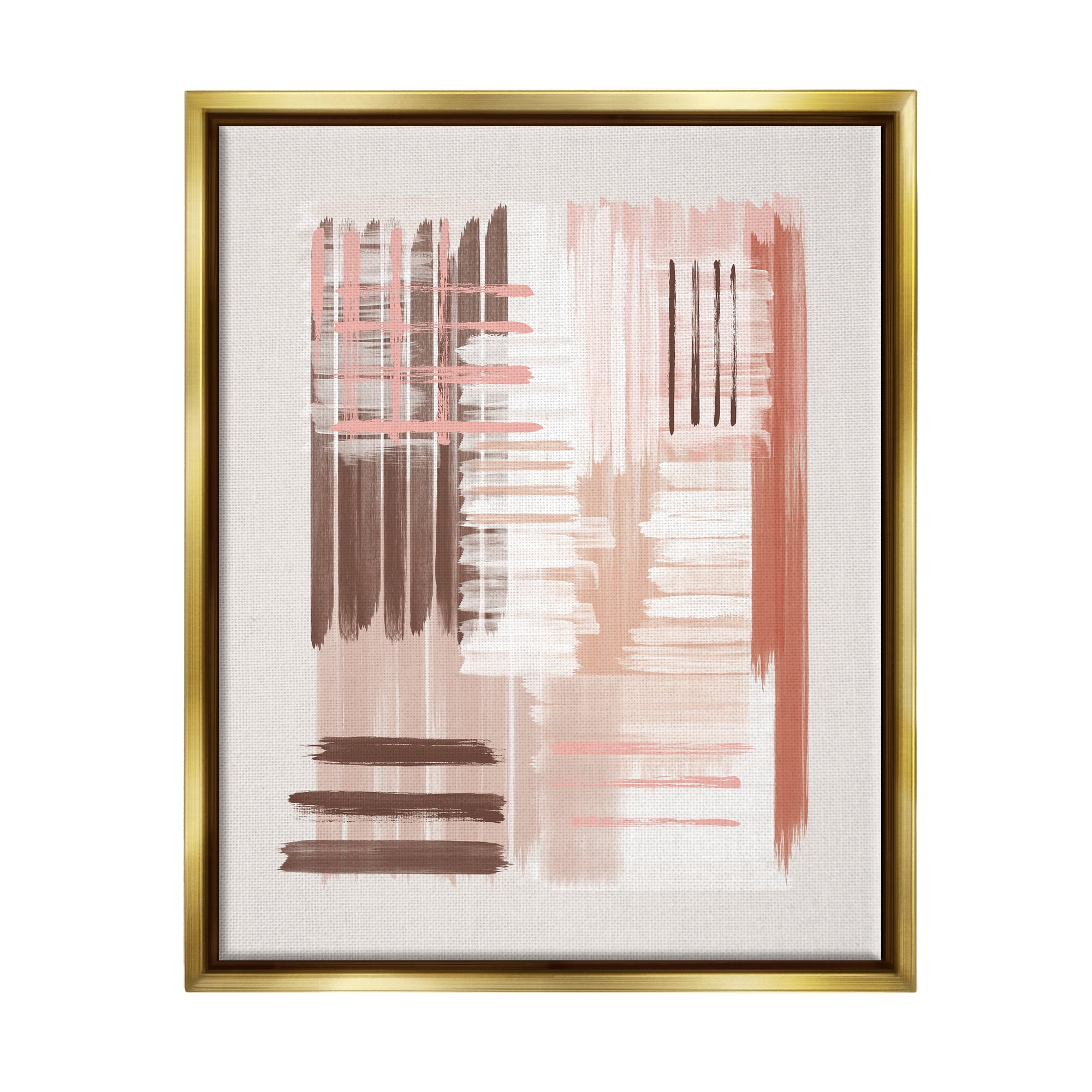 Stupell Industries Hatched Pink & Brown Composition Abstract Painting Gold Floater Framed Art Print Wall Art, 25 x 31