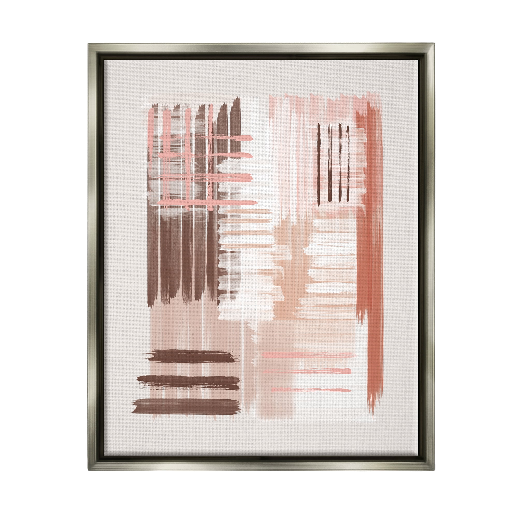 Stupell Industries Hatched Pink & Brown Composition Abstract Painting Gray Floater Framed Art Print Wall Art, 17 x 21
