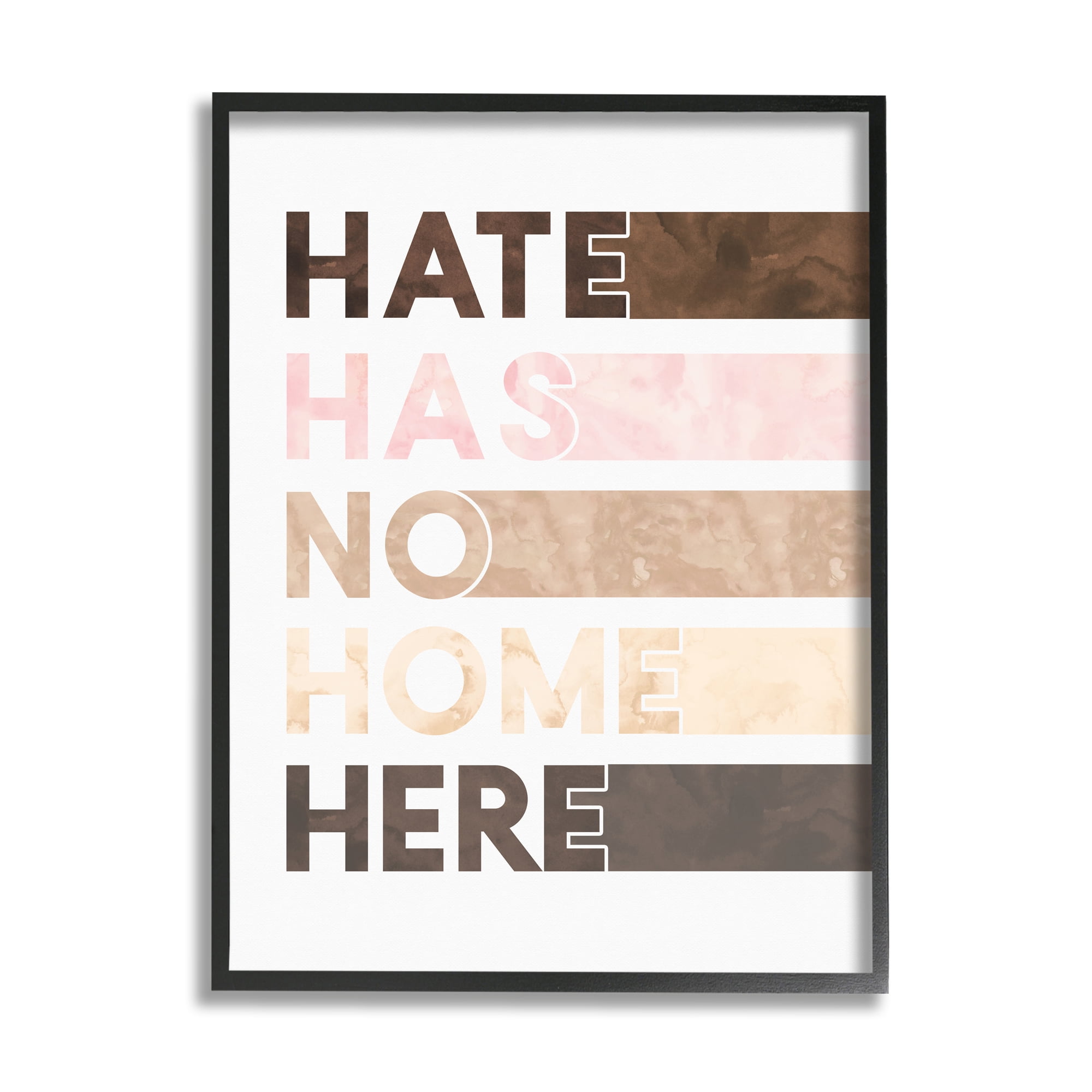 Stupell Industries Hate Has No Home Phrase Motivational Inclusivity Quote Typography Painting Black Framed Art Print Wall Art, 11 x 14