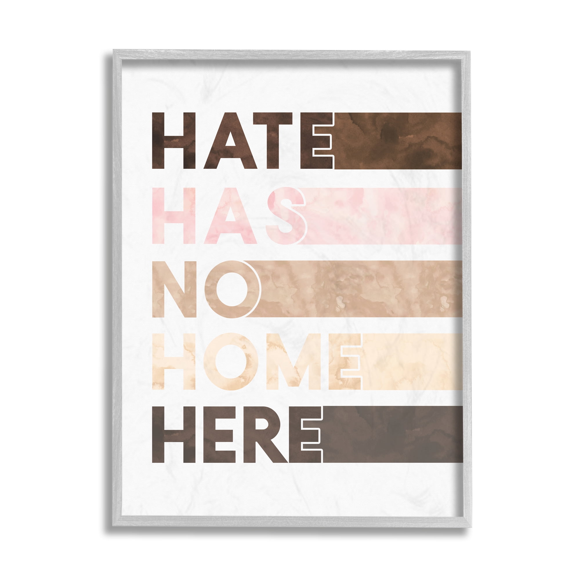 Stupell Industries Hate Has No Home Phrase Motivational Inclusivity Quote Typography Painting Gray Framed Art Print Wall Art, 16 x 20