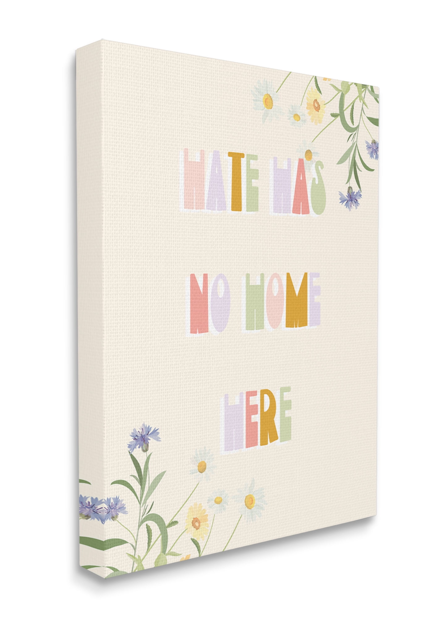 Stupell Industries Hate Has No Home Quote Soft Spring Wildflowers Botanical & Floral Painting Gallery Wrapped Canvas Art Print Wall Art, 24 x 30