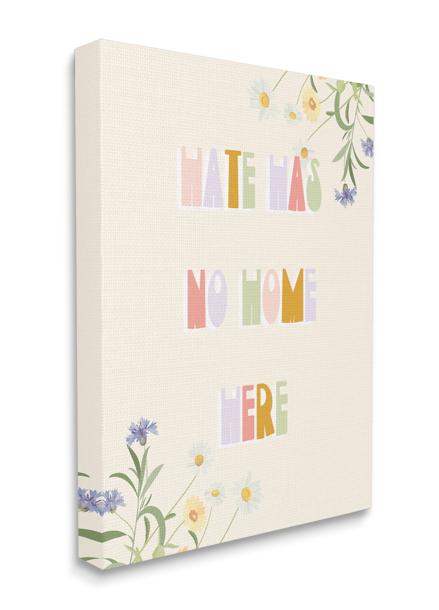 Stupell Industries Hate Has No Home Quote Soft Spring Wildflowers Botanical & Floral Painting Gallery Wrapped Canvas Art Print Wall Art, 30 x 40