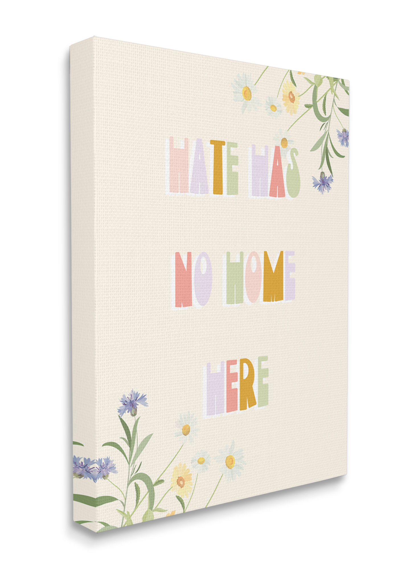 Stupell Industries Hate Has No Home Quote Soft Spring Wildflowers Botanical & Floral Painting Gallery Wrapped Canvas Art Print Wall Art, 36 x 48