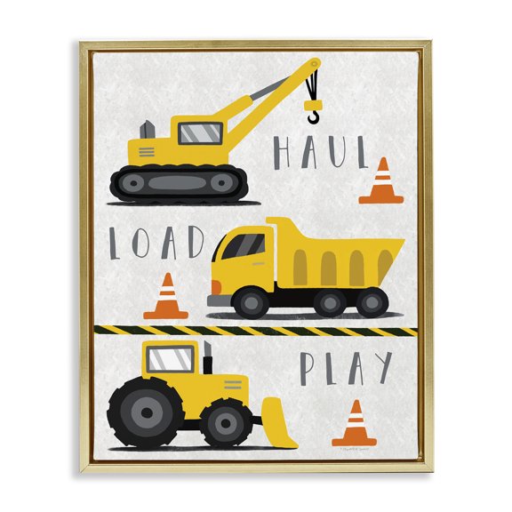 Stupell Industries Haul Load Play Trucks Quotes and Sayings Painting Gold Floater Framed Canvas Art Print Wall Art, 17 x 21