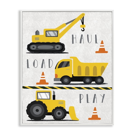 Stupell Industries Haul Load Play Trucks Quotes and Sayings Painting White Framed Art Print Wall Art, 24 x 30