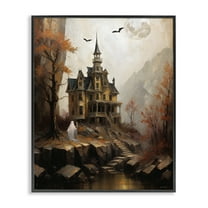Stupell Industries Haunted Castle with Ghost Holiday Painting Black Framed Art Print Wall Art, 11 x 14