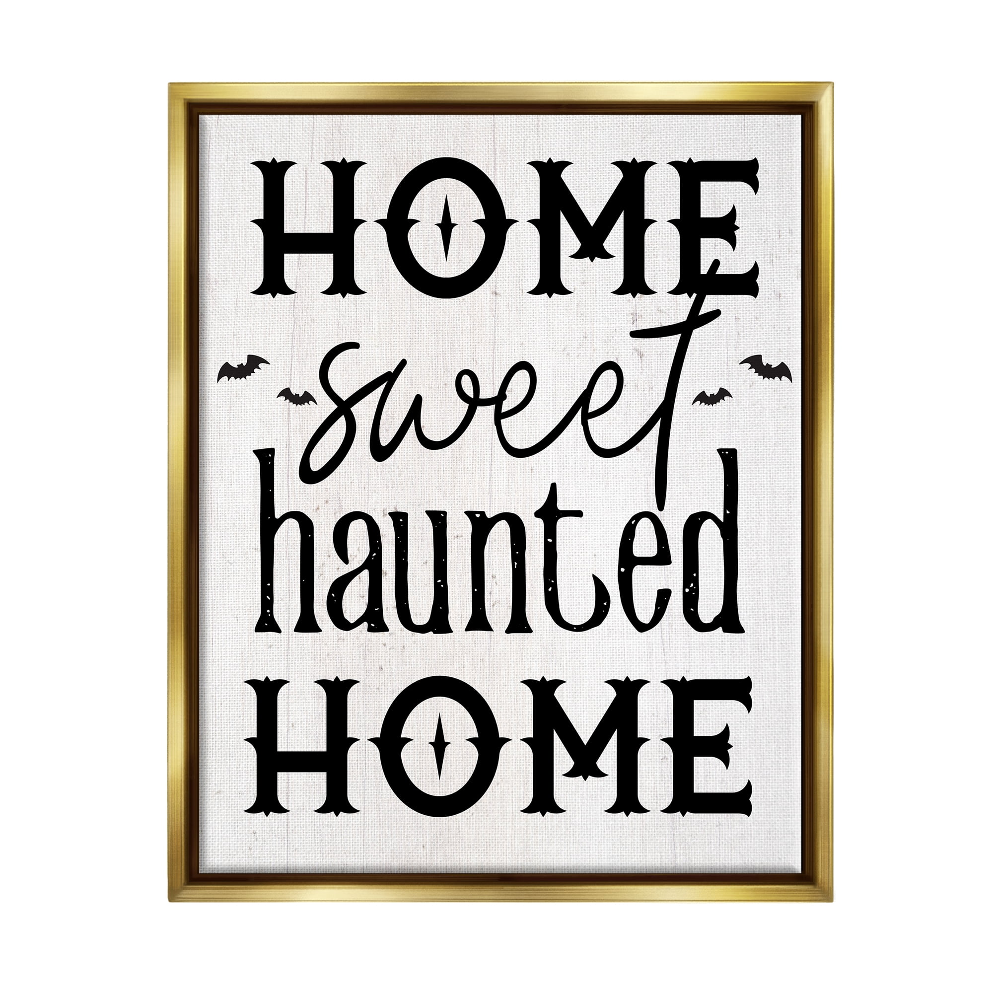 Stupell Industries Haunted Home Phrase Holiday Painting Gold Floater Framed Canvas Art Print Wall Art, 17 x 21