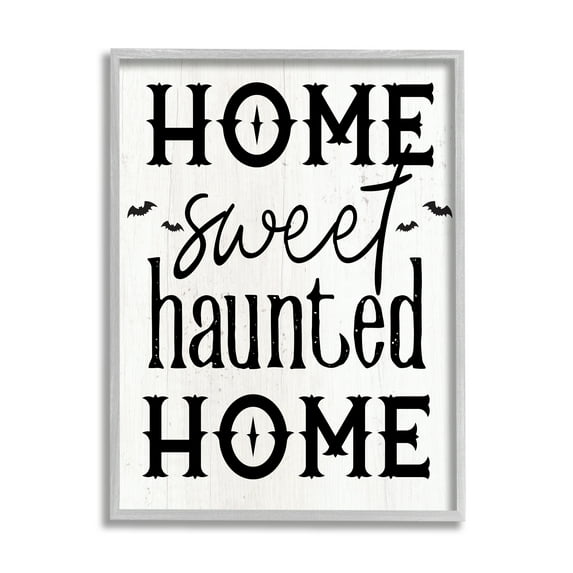 Stupell Industries Haunted Home Phrase Holiday Painting Gray Framed Art Print Wall Art, 11 x 14