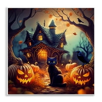 Stupell Industries Haunted House & Black Cat Holiday Painting Unframed Art Print Wall Art, 12 x 12