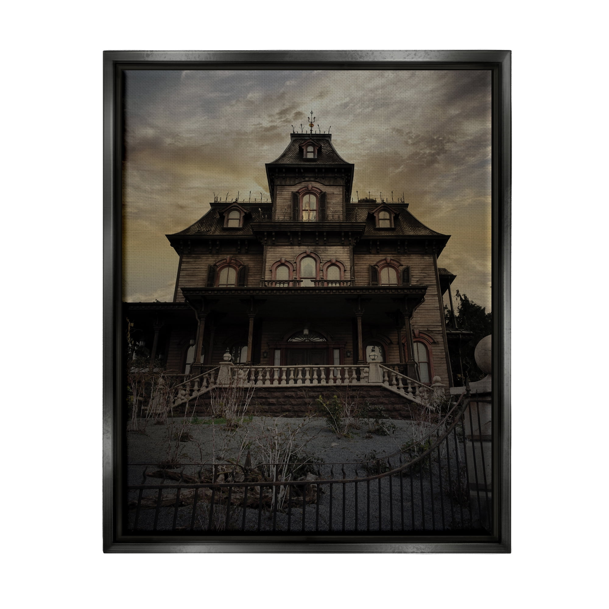 Stupell Industries Haunted House Landscape Nature Painting Black Floater Framed Art Print Wall Art, 25 x 31
