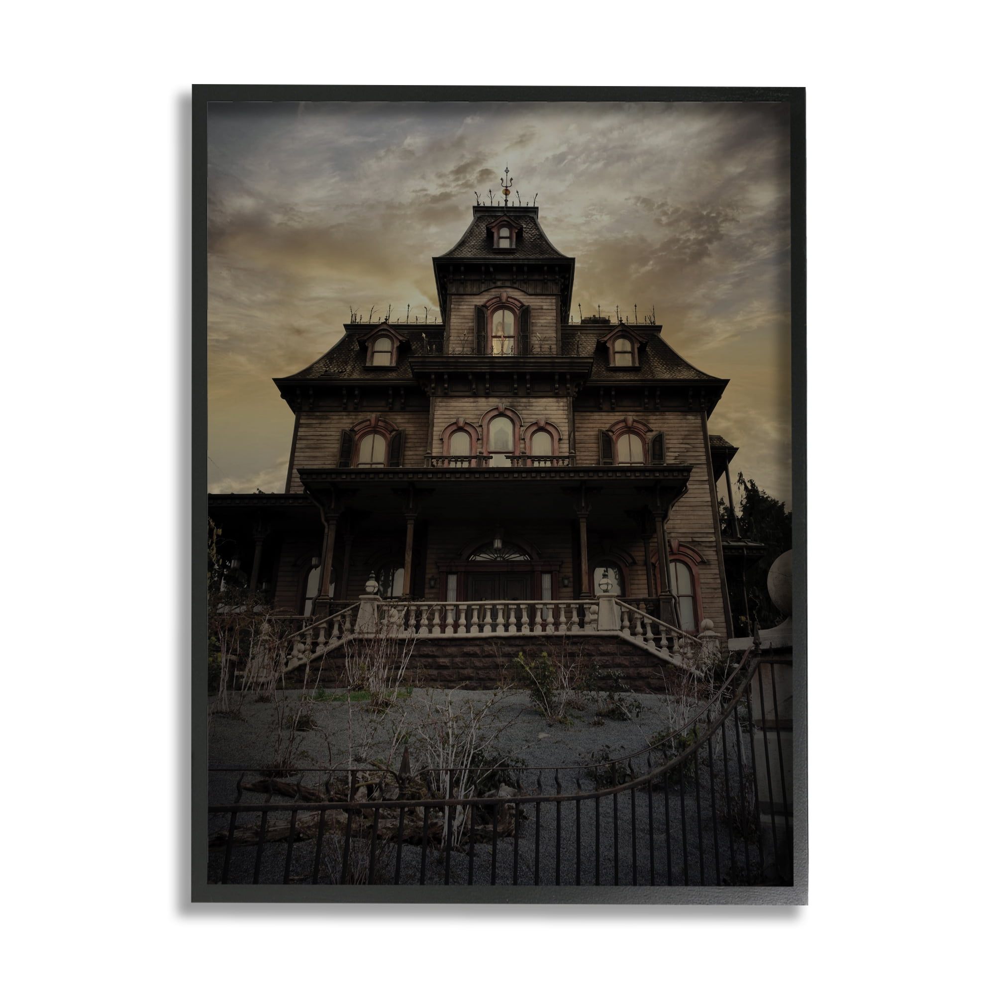 Stupell Industries Haunted House Landscape Nature Painting Black Framed Art Print Wall Art, 16 x 20