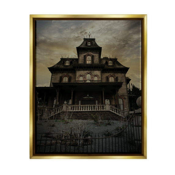 Stupell Industries Haunted House Landscape Nature Painting Gold Floater Framed Art Print Wall Art, 17 x 21