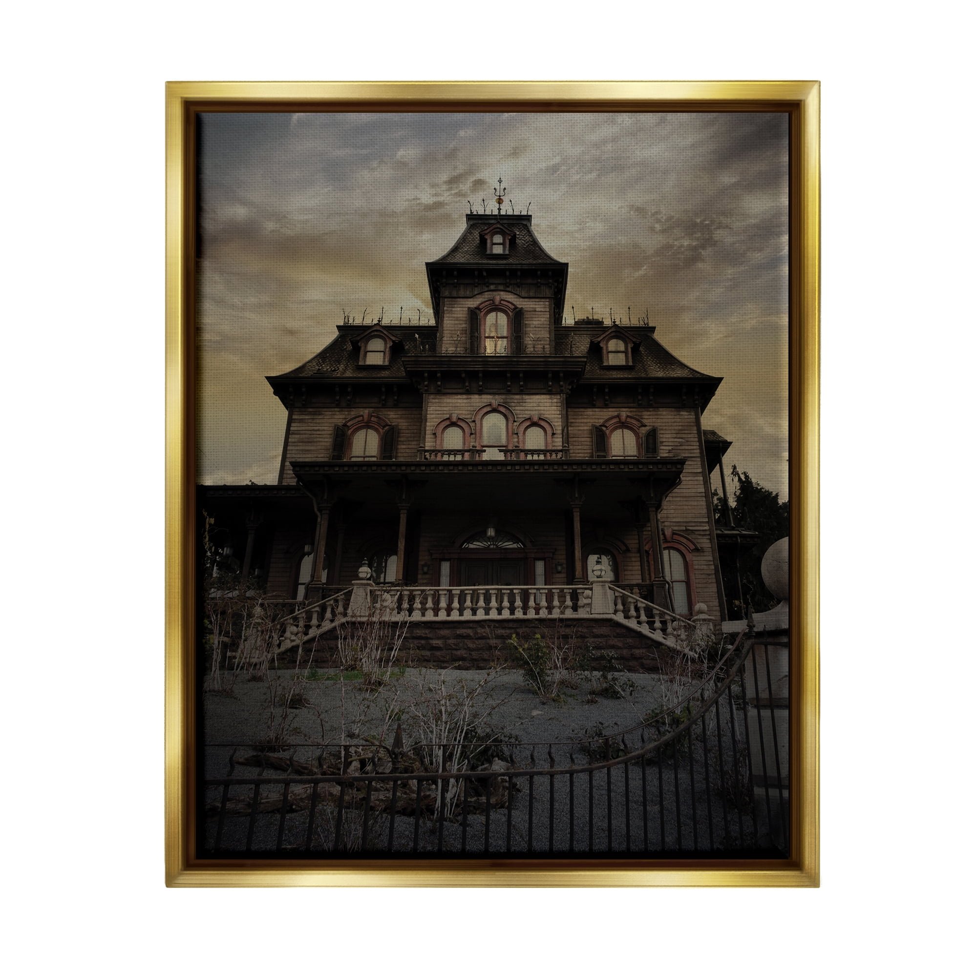 Stupell Industries Haunted House Landscape Nature Painting Gold Floater Framed Art Print Wall Art, 25 x 31