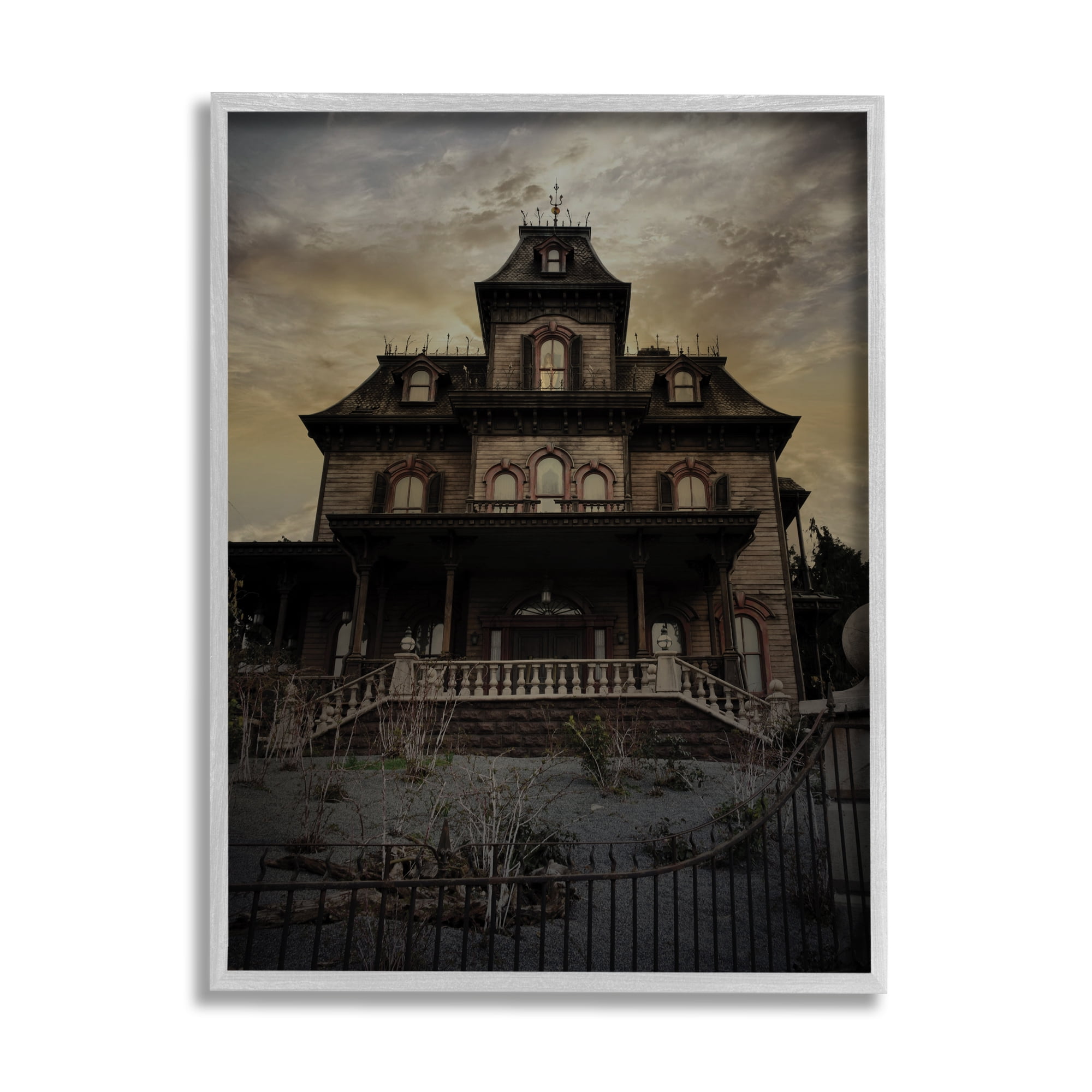 Stupell Industries Haunted House Landscape Nature Painting Gray Framed Art Print Wall Art, 16 x 20