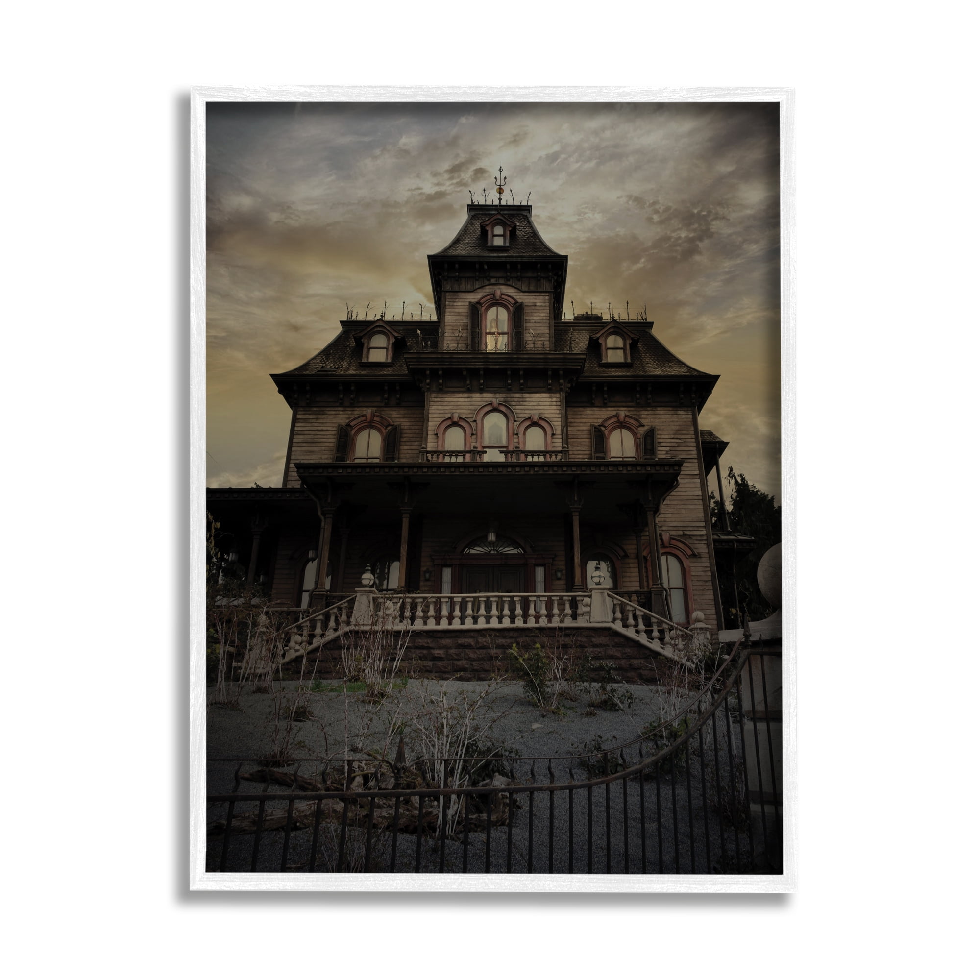 Stupell Industries Haunted House Landscape Nature Painting White Framed Art Print Wall Art, 24 x 30
