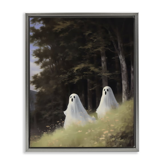Haunted Morning Ghosts Gray Floating Frame Canvas Art, 17 x 21, Made In USA