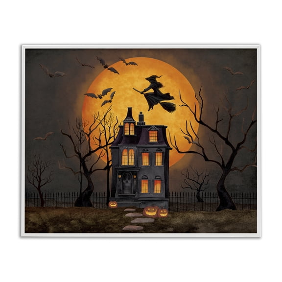 Stupell Industries Haunted Night Mansion White Framed Giclee Art design by Nicole Tamarin, 11 x 14