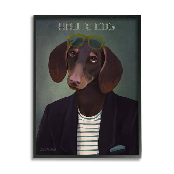 Stupell Industries Haute Dog Quirky Wearing Clothes Blazer Sunglasses Graphic Art Black Framed Art Print Wall Art, Design by Diane Neukirch