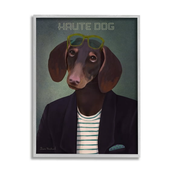 Stupell Industries Haute Dog Quirky Wearing Clothes Blazer Sunglasses Graphic Art Gray Framed Art Print Wall Art, Design by Diane Neukirch
