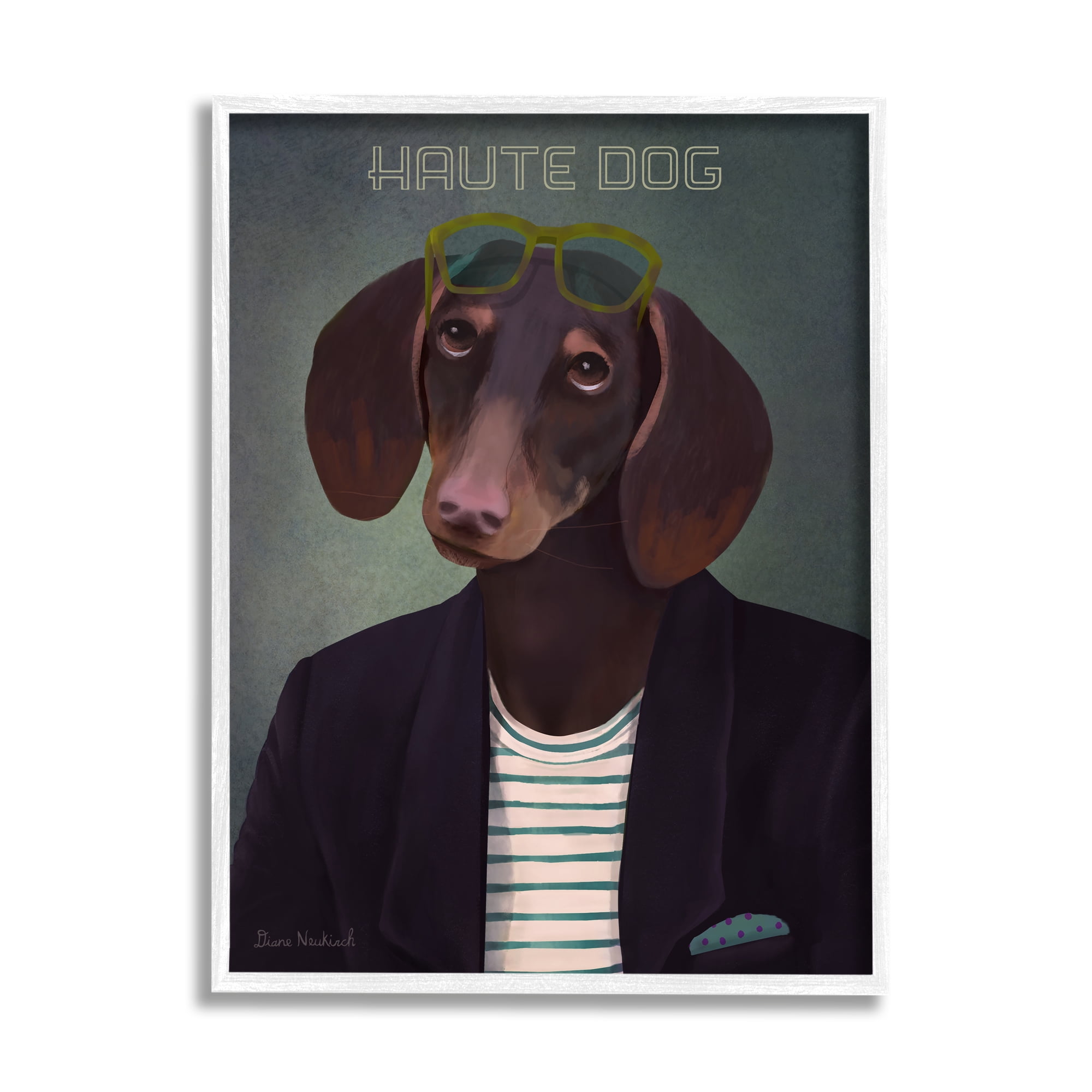 Stupell Industries Haute Dog Quirky Wearing Clothes Blazer Sunglasses Graphic Art White Framed Art Print Wall Art, Design by Diane Neukirch