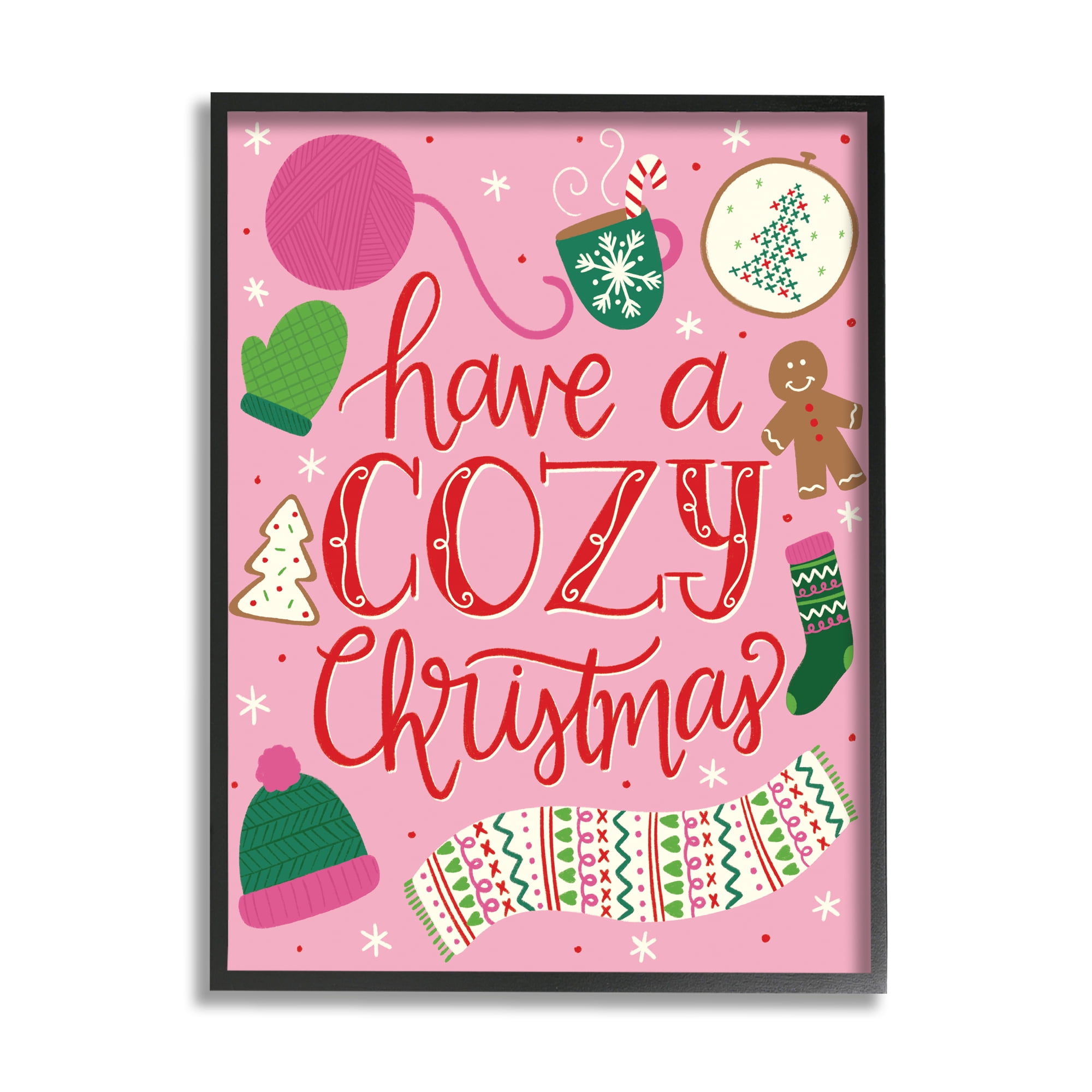 Stupell Industries Have A Cozy Christmas Festive Phrase Gingerbread Scarf Inspirational Painting Black Framed Art Print Wall Art, 24 x 30