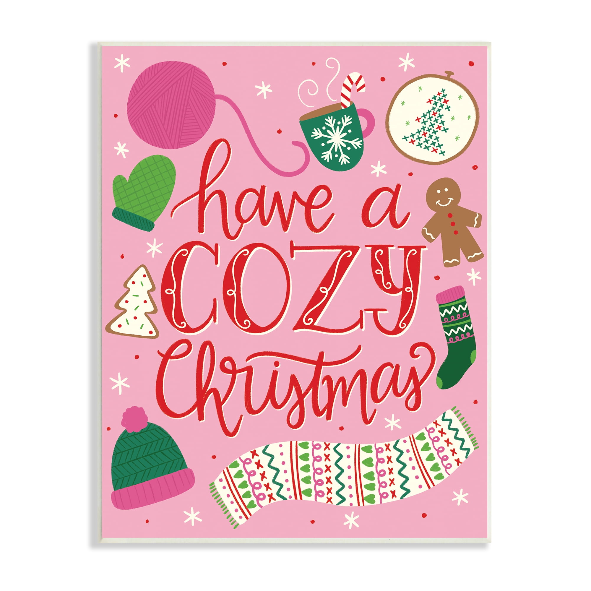 Stupell Industries Have A Cozy Christmas Festive Phrase Gingerbread Scarf Inspirational Painting Unframed Art Print Wall Art, 10 x 15